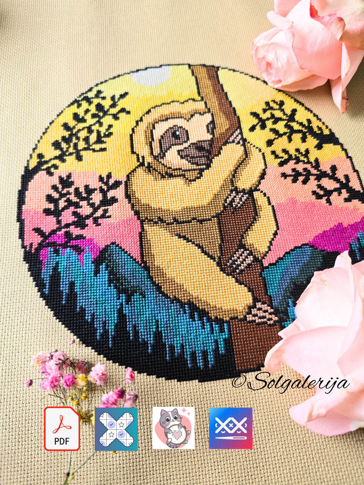 Siuvinėjimo kryželiu schema „Tinginys lipantis į medį“