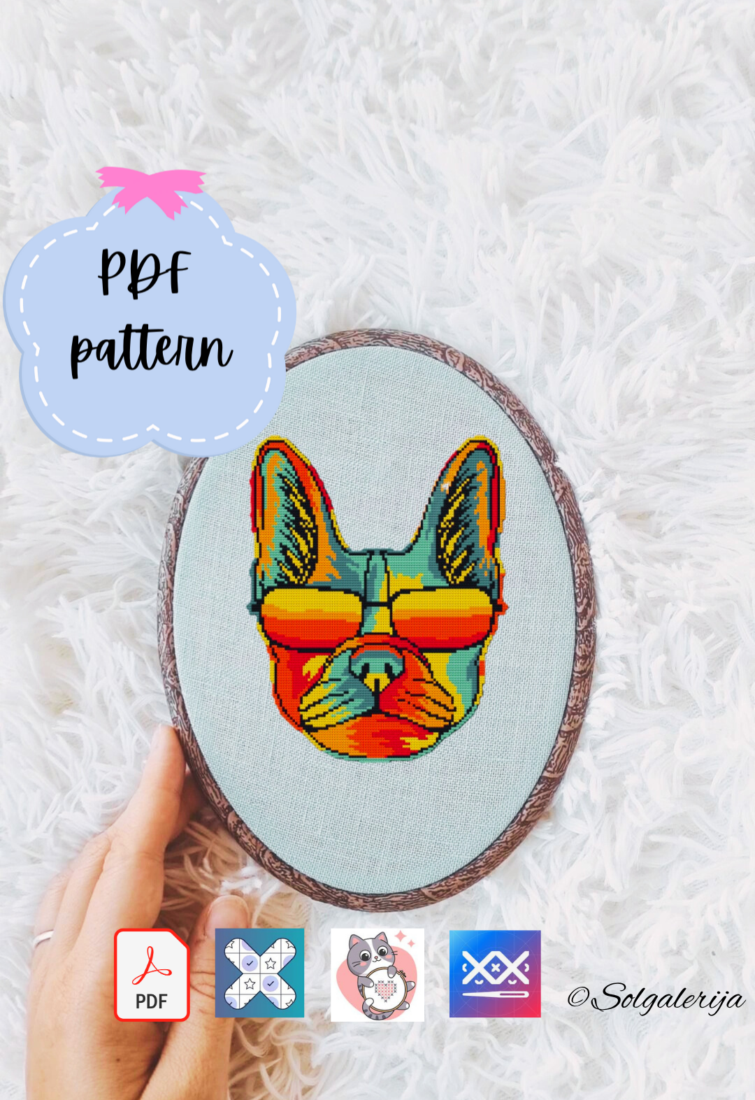 Siuvinėjimo kryželiu schema „Prancūzų buldogas su akiniais“