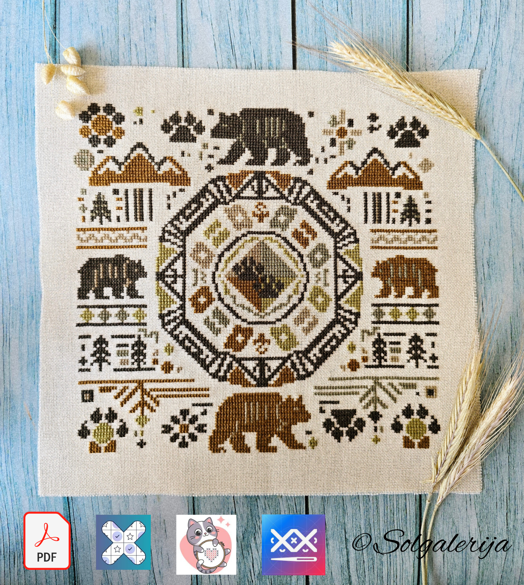 Siuvinėjimo kryželiu schema „Gamtos mandala" 