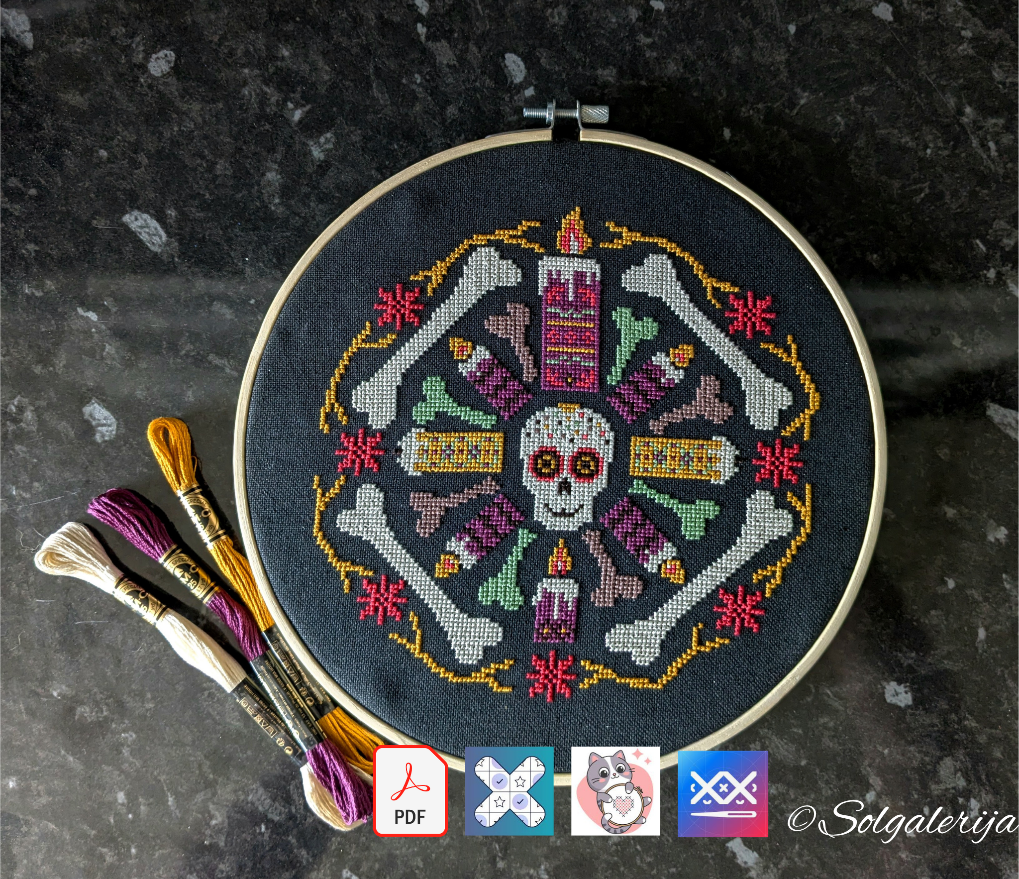 Siuvinėjimo kryželiu schema " Meksikietiška Mirusiųjų diena"