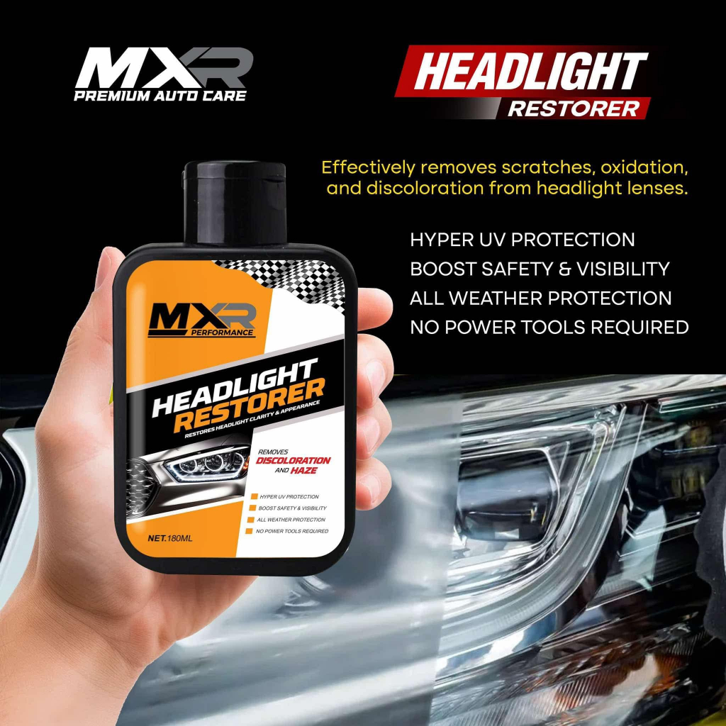 MXR HEADLIGHT RESTORER RESTORES HEADLIGHT CLARITY&APPEARANCE/ REMOVES DISCOLORATION 180ML DNP