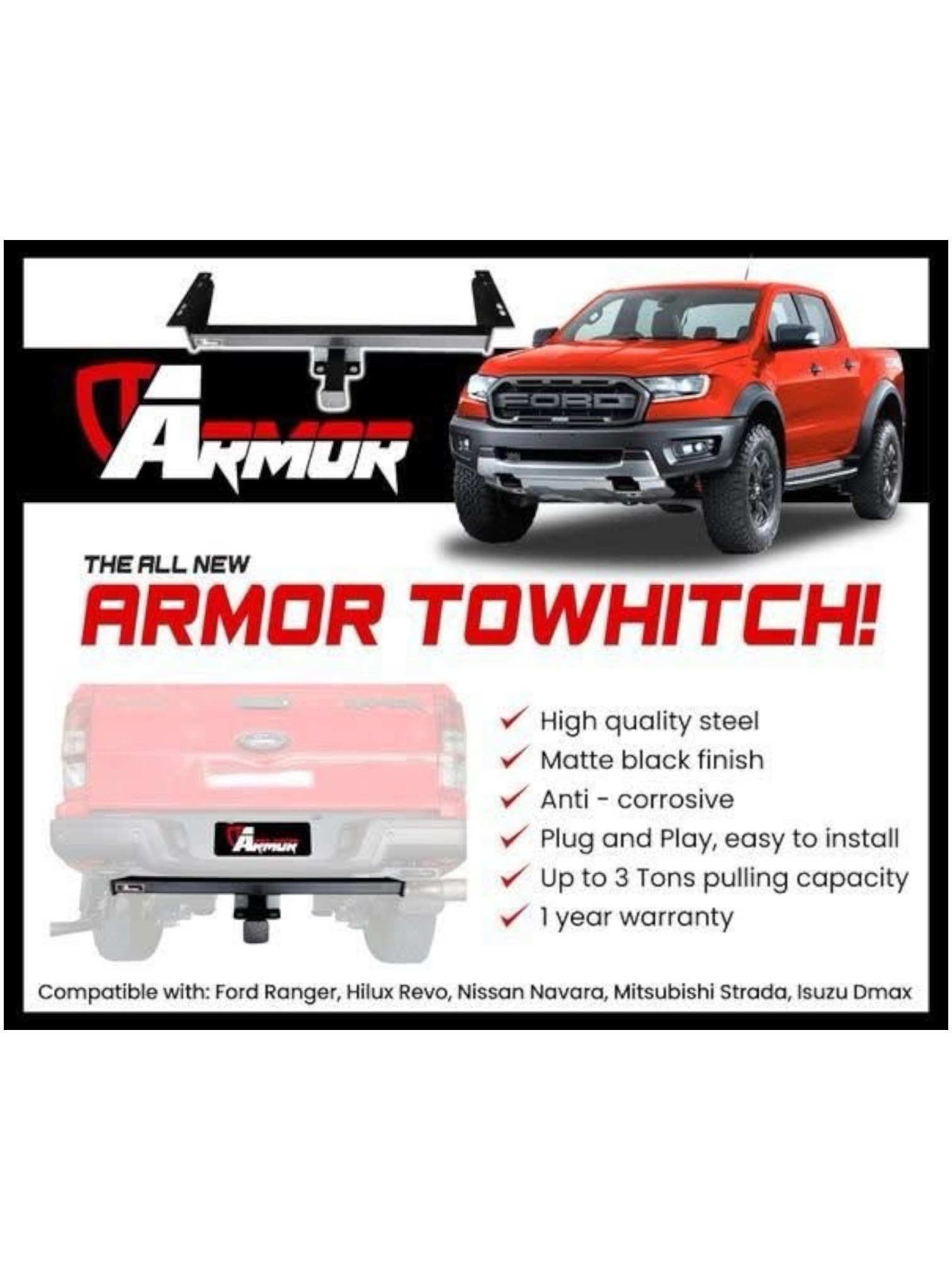 ARMOR REAR HITCH AND TOWBALL DNP