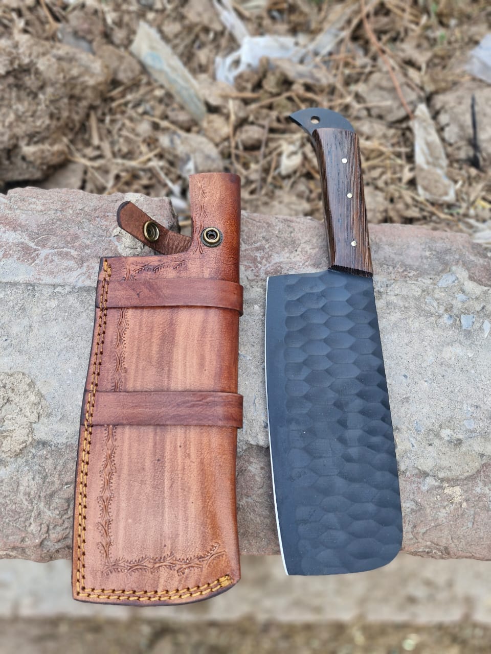 Fully hand_crafted  brisket knife with leather sheath.