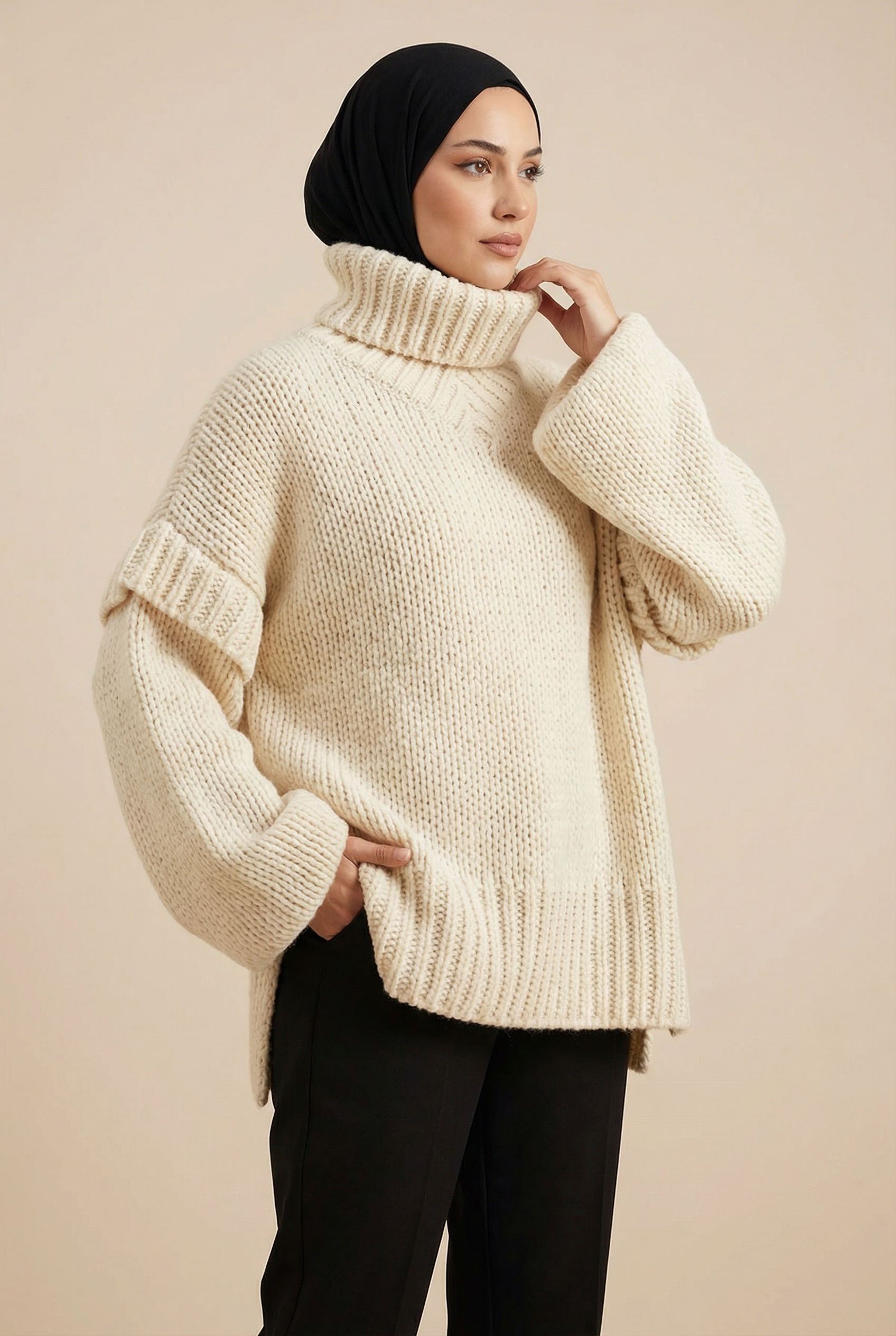 Pull Col Roulé Grosse Maille