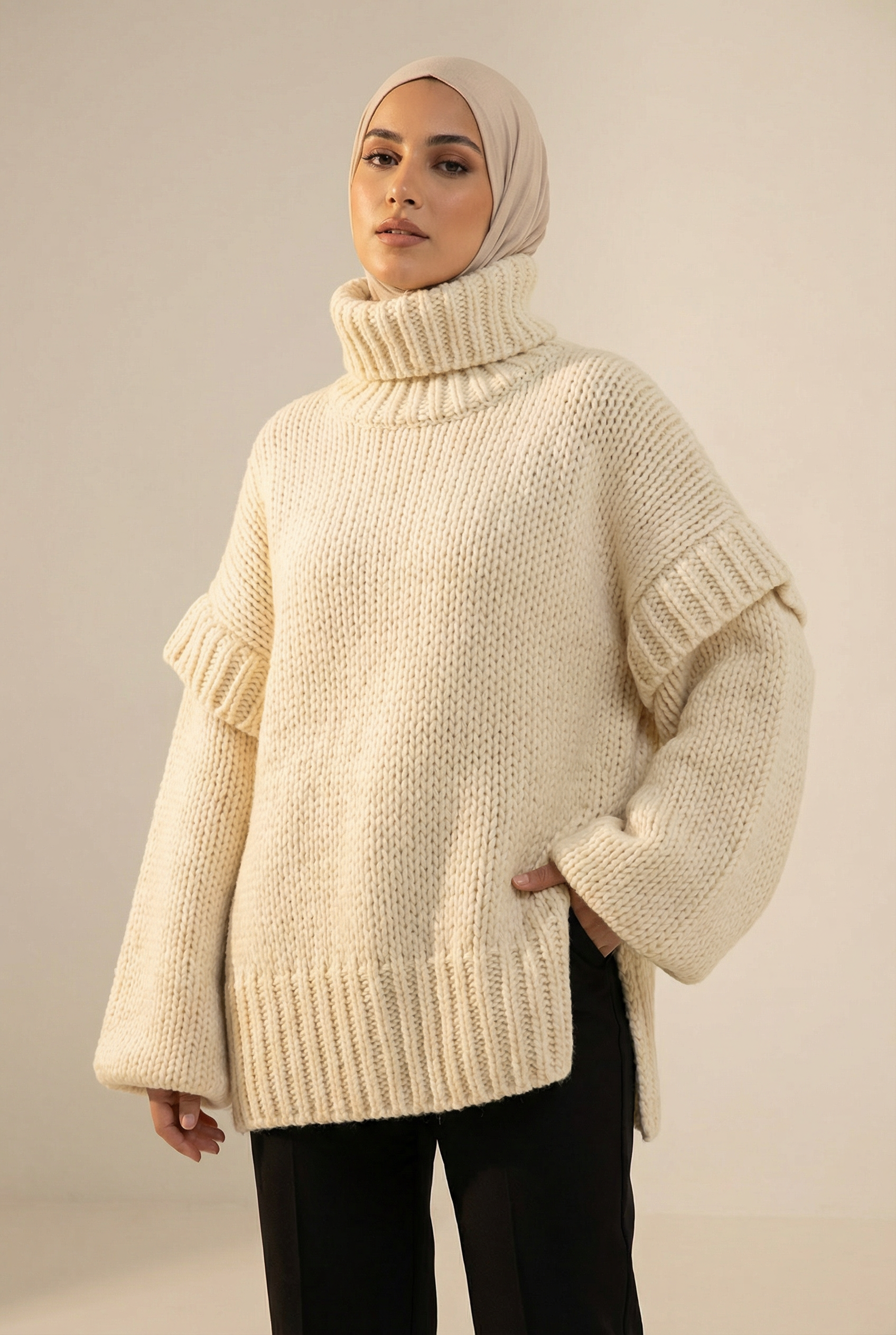 Pull Col Roulé Grosse Maille