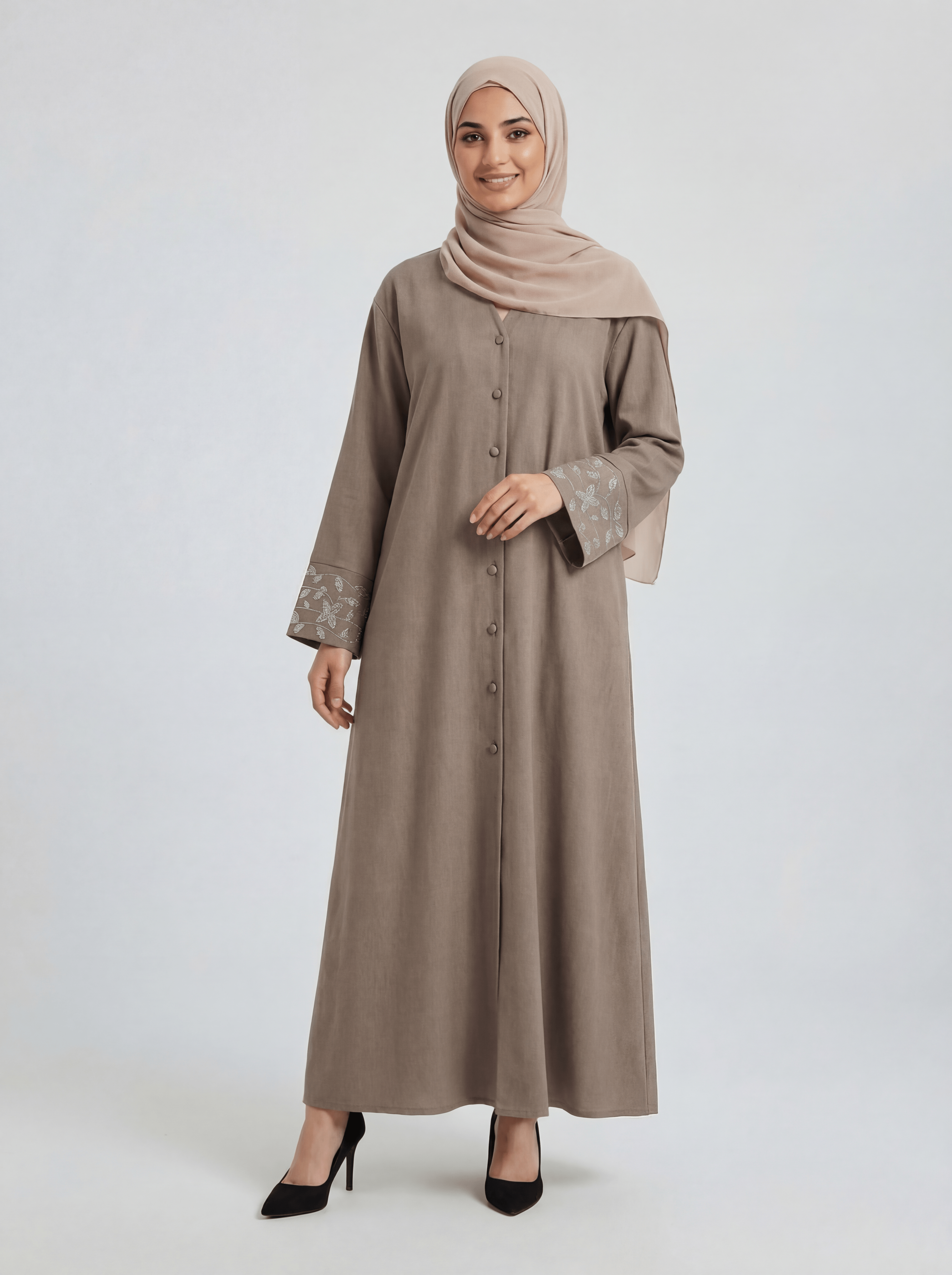 Abaya Taupe avec motifs