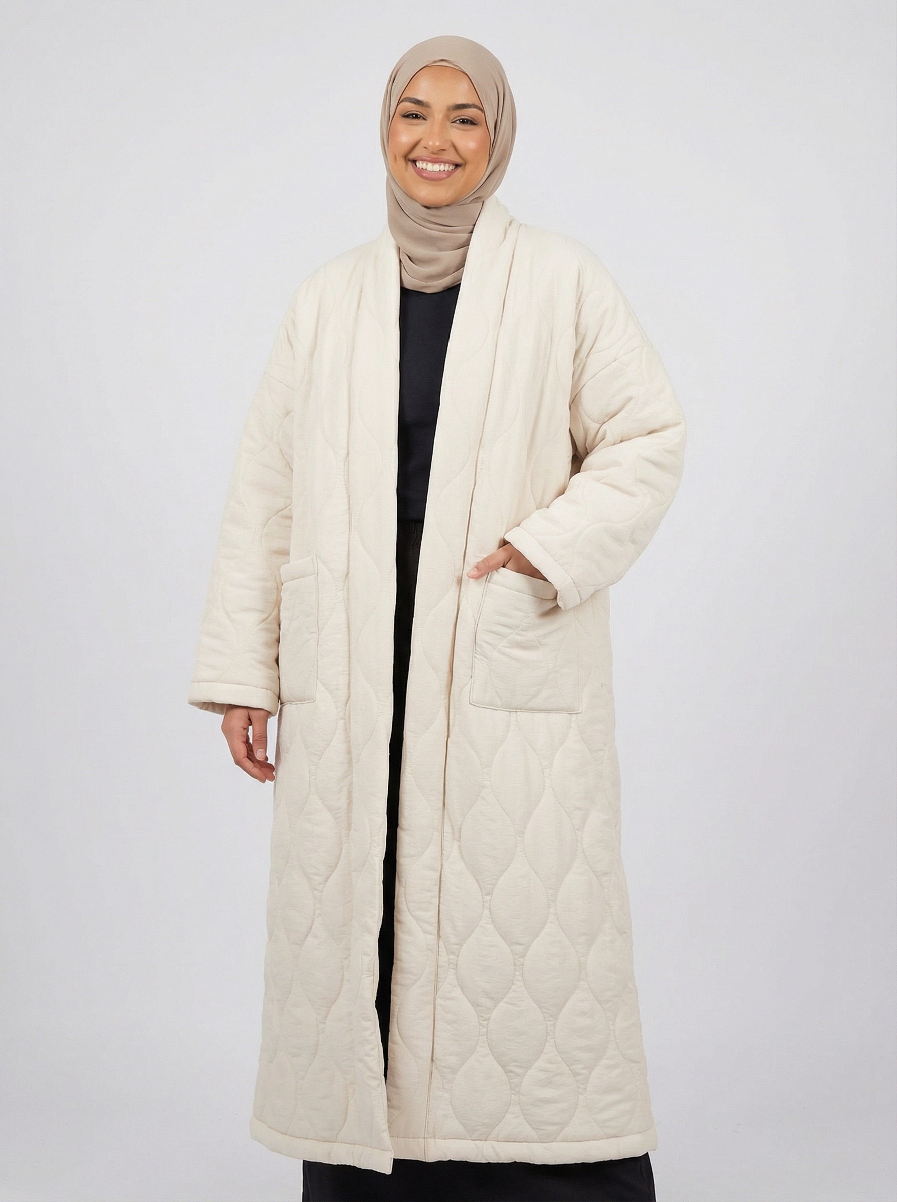 Manteau long matelassé crème