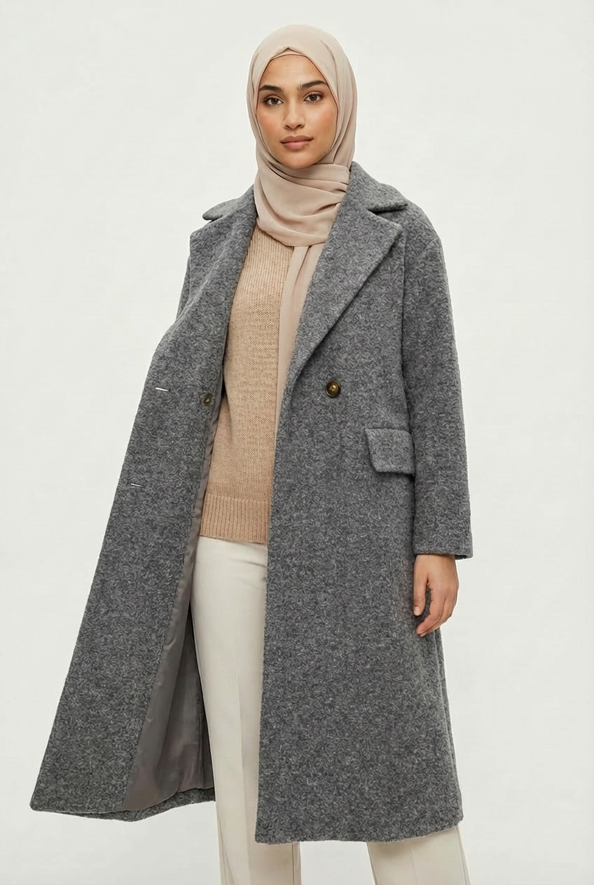 Manteau Long Oversize Gris