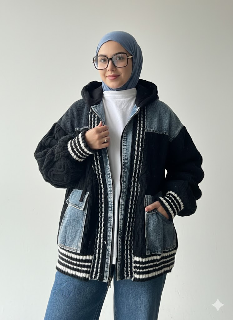 Veste Oversize en Maille et Jean 