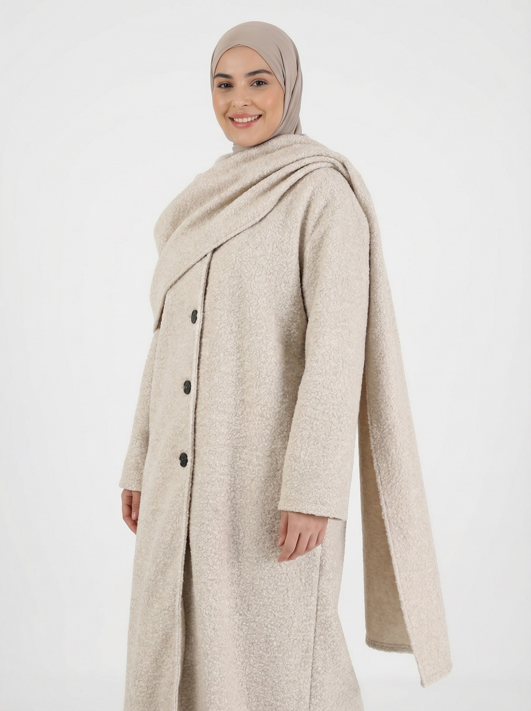 Manteau long avec écharpe 