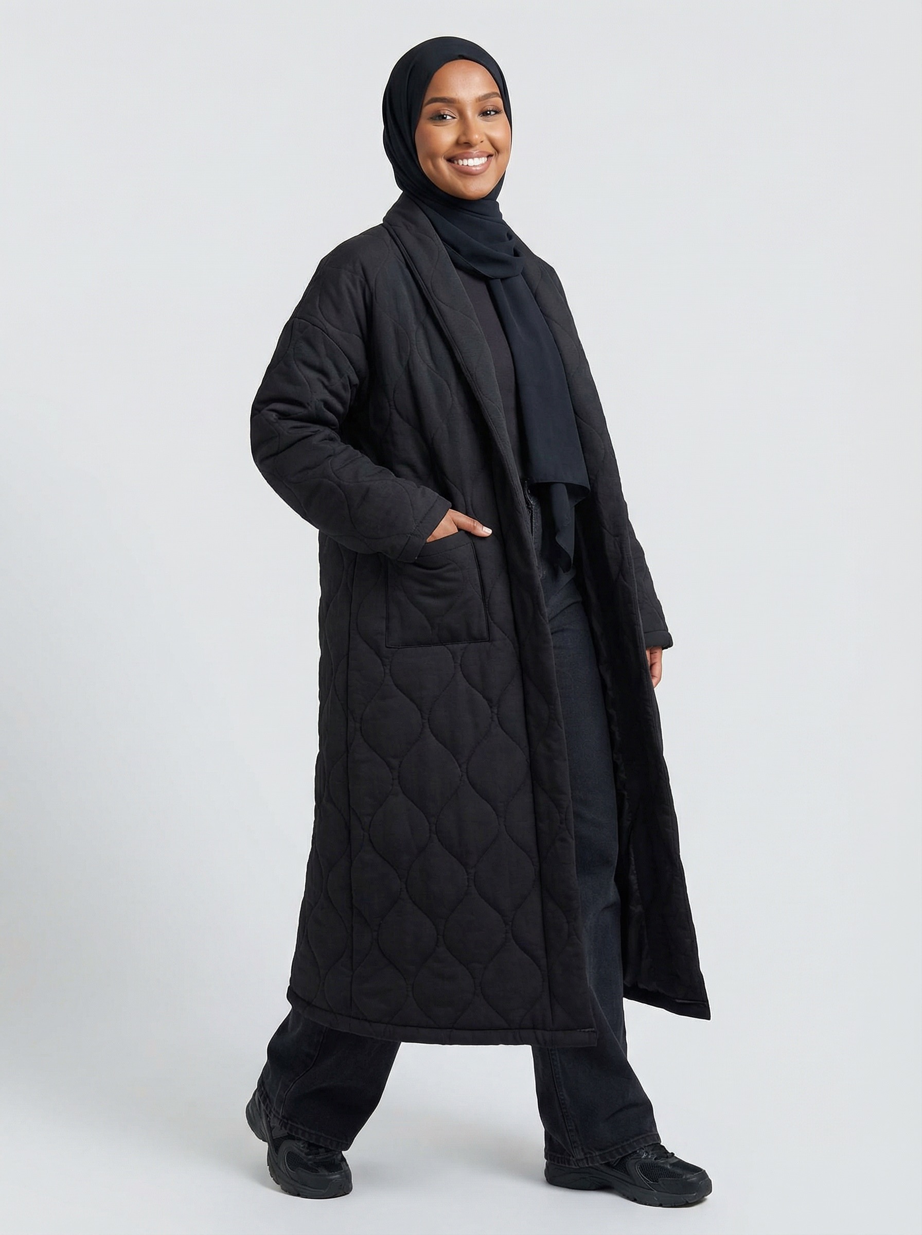 Manteau long matelassé noir