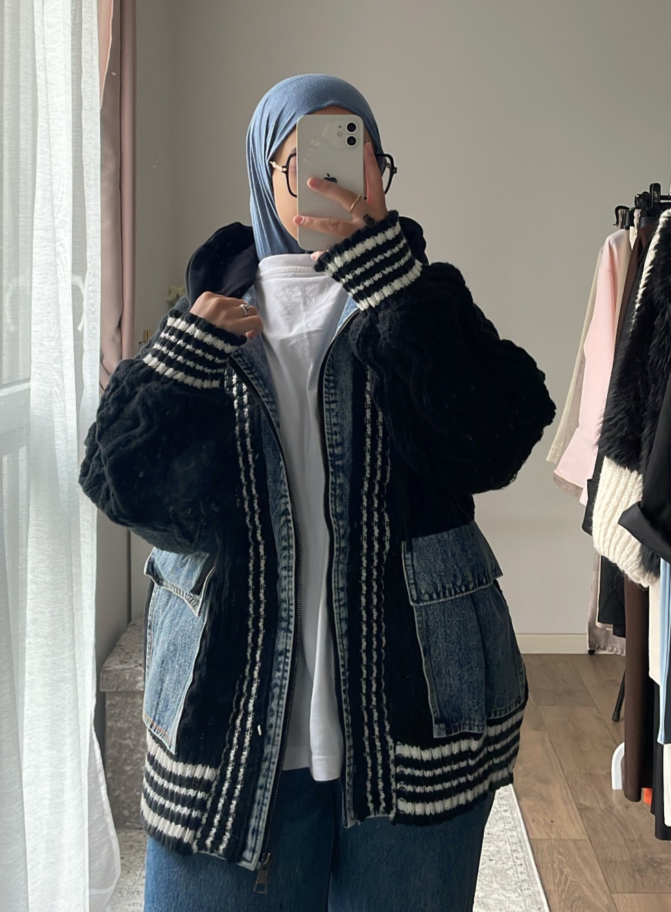 Veste Oversize en Maille et Jean