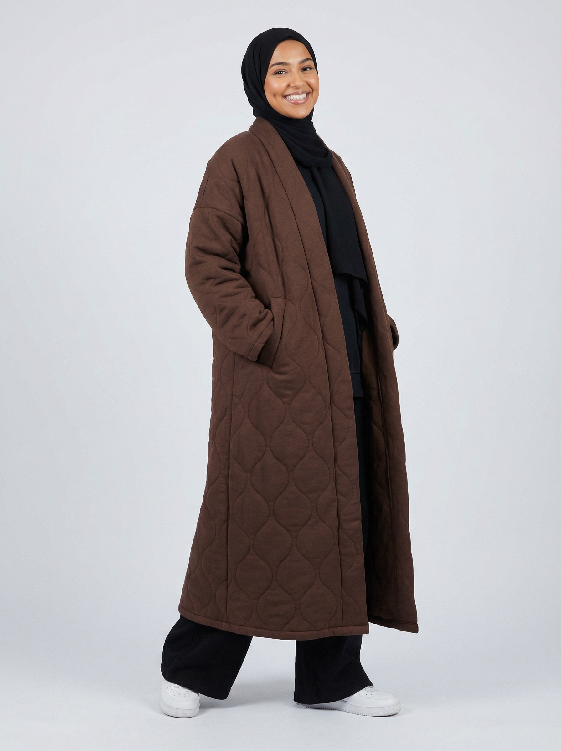Manteau long matelassé marron