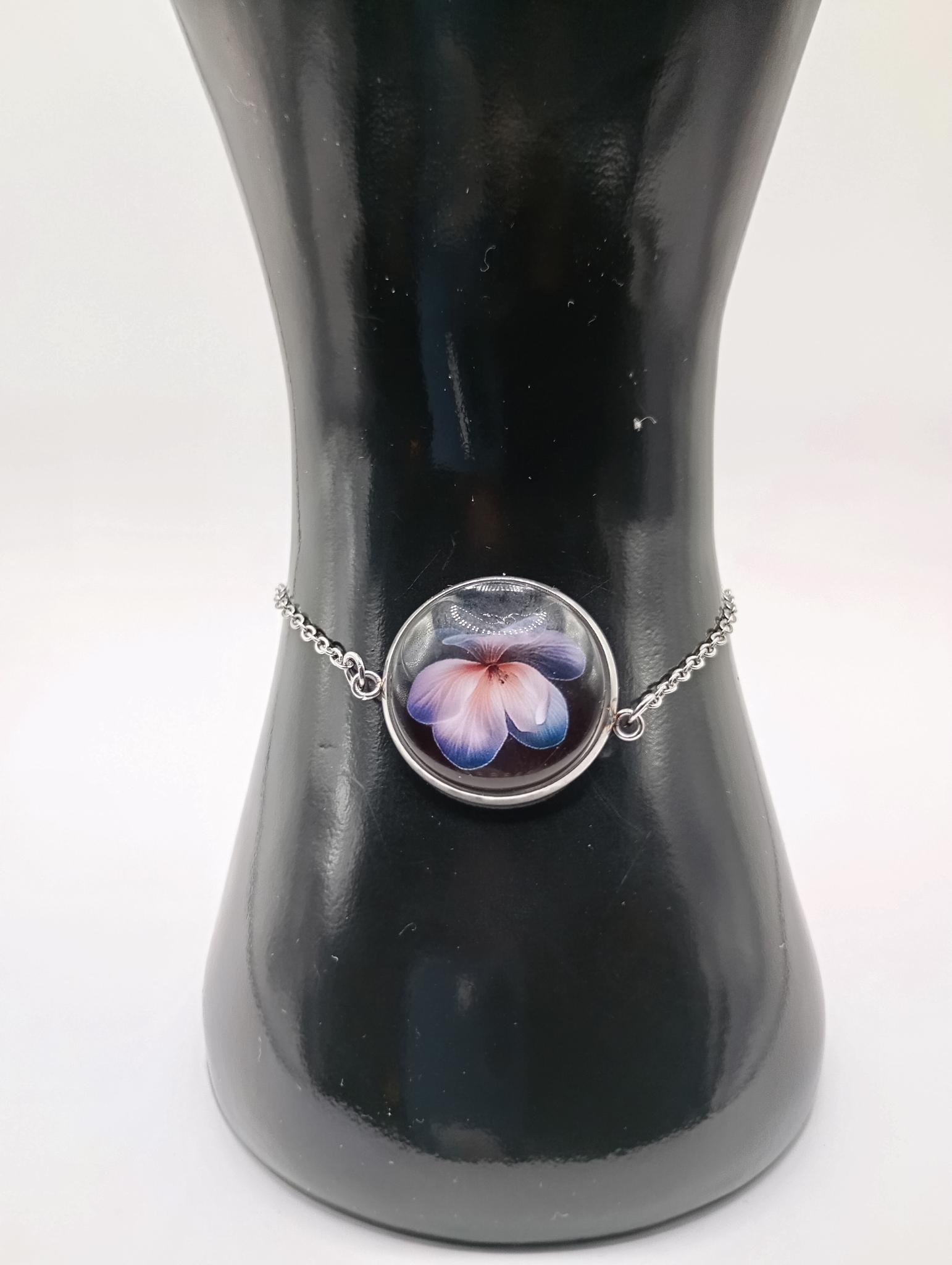 Bracelet cabochon verre 20mm ajustable en acier inoxydable