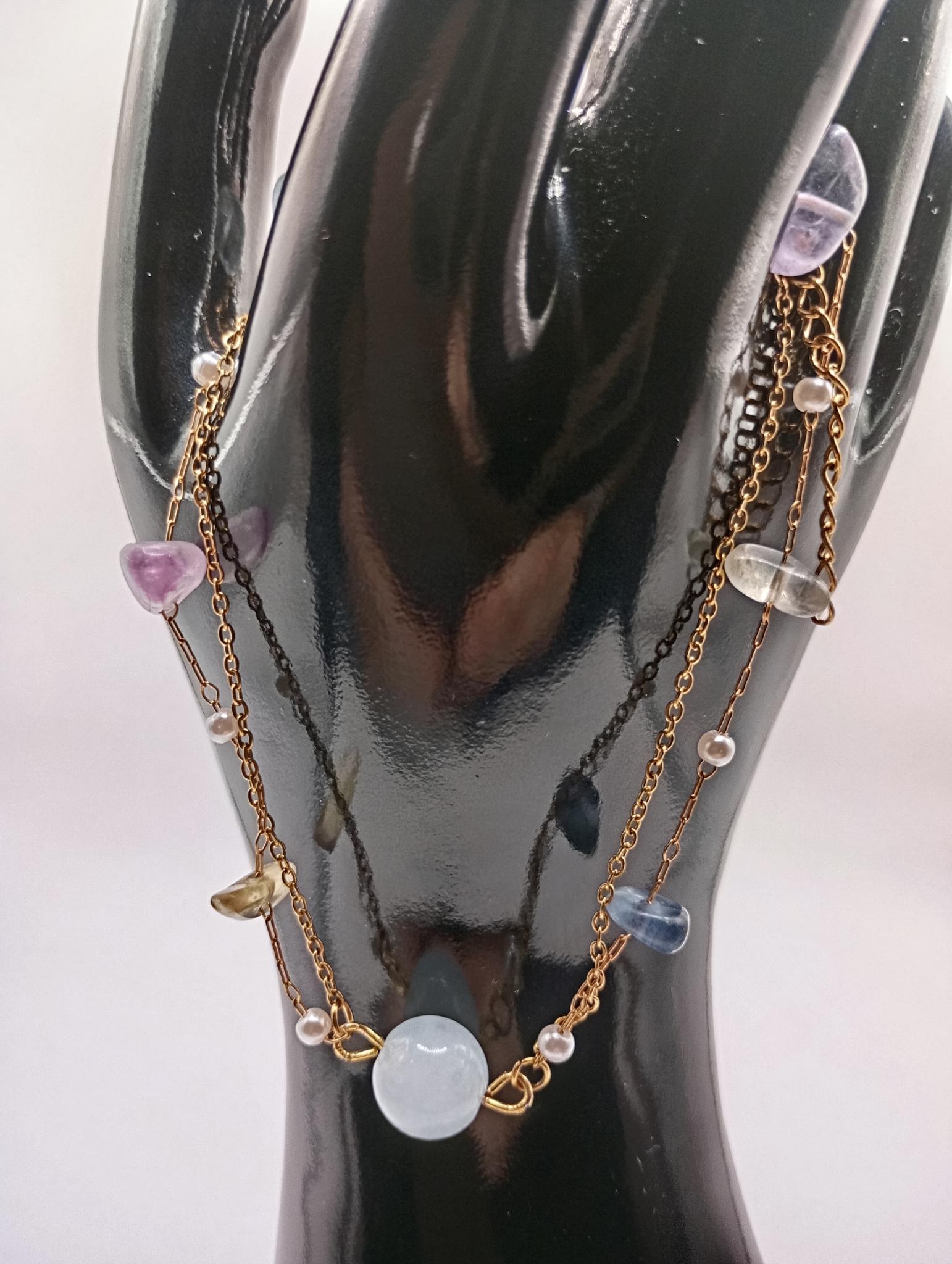 Bracelet cheville double chaine  avec des perles  chips en verre 