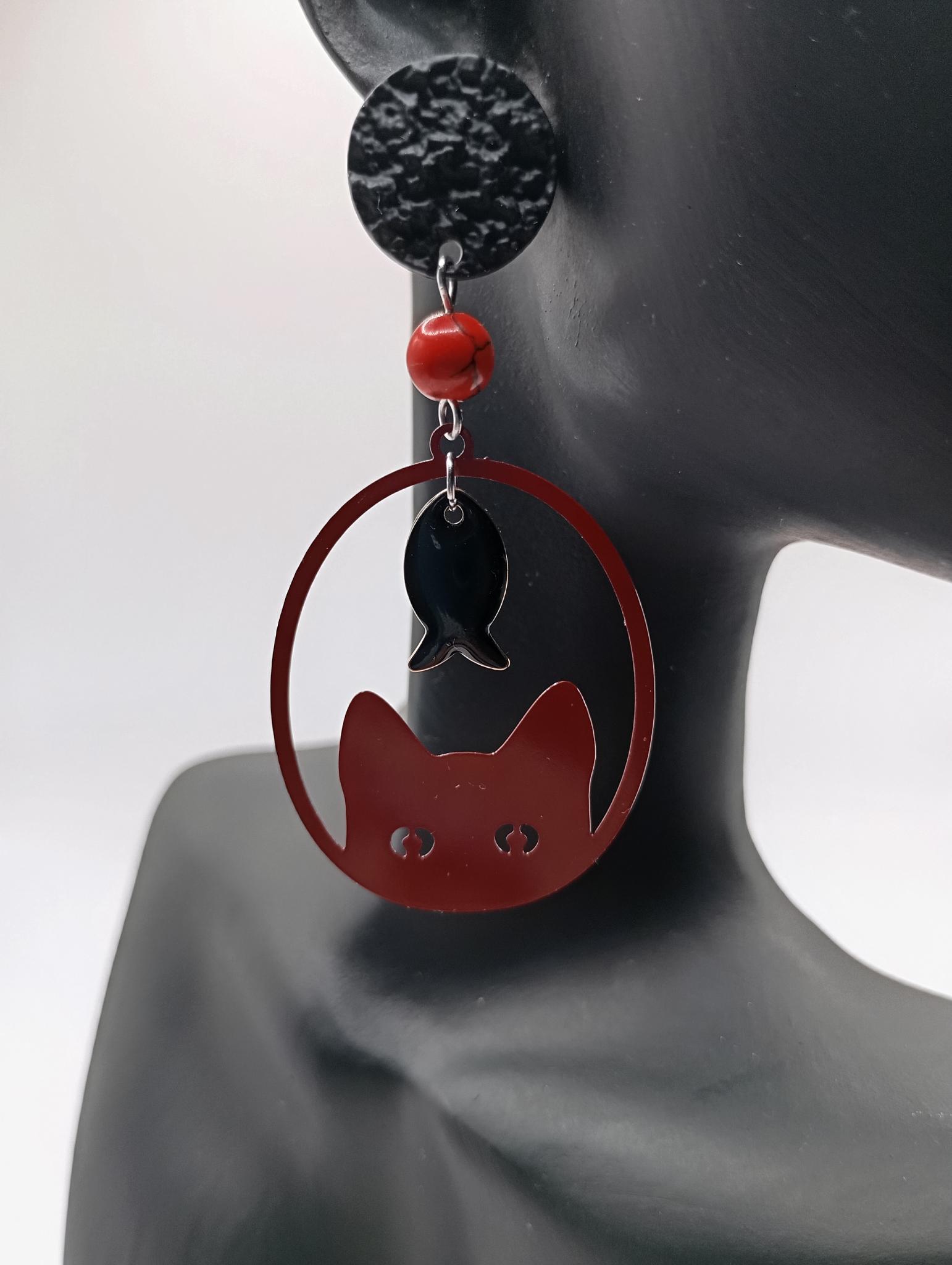 Boucles d'oreilles Chat et Poisson