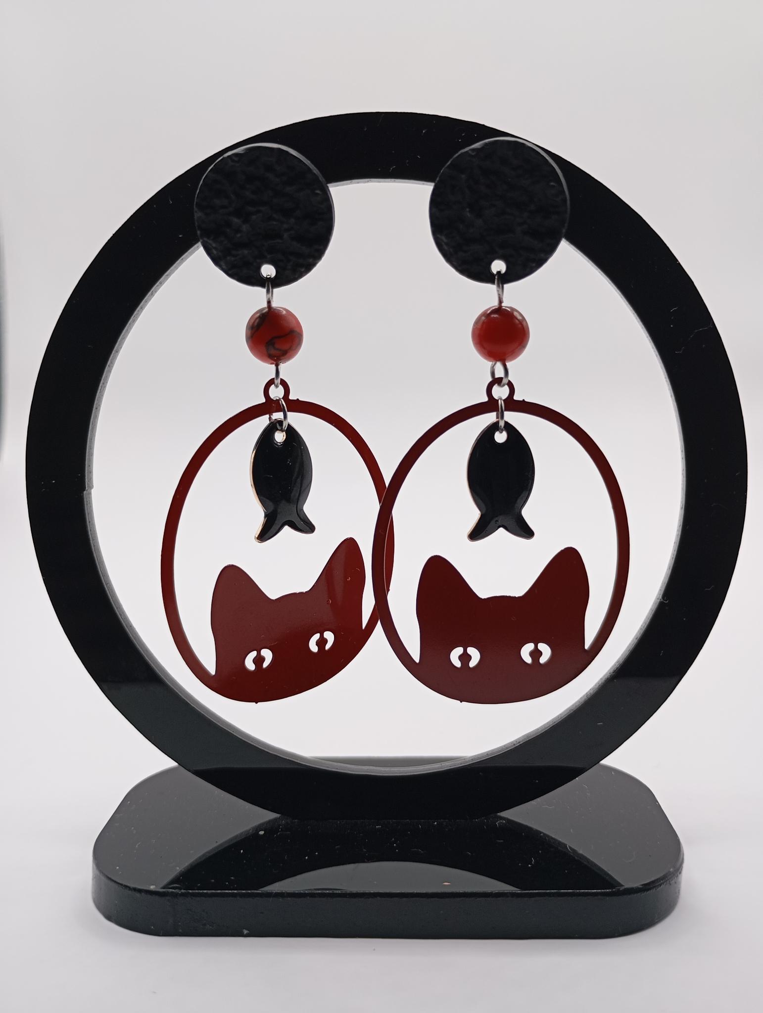 Boucles d'oreilles Chat et Poisson
