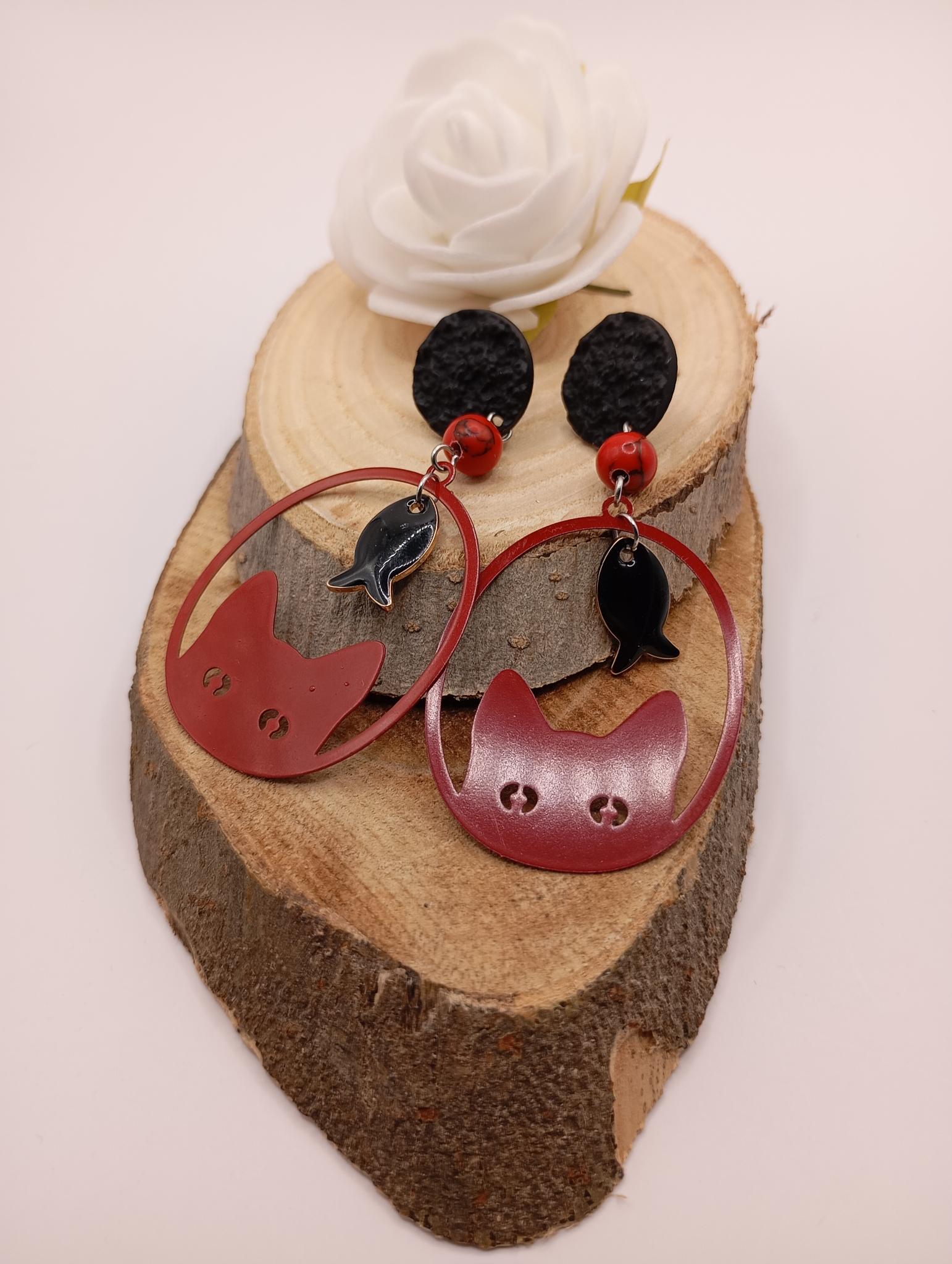 Boucles d'oreilles Chat et Poisson