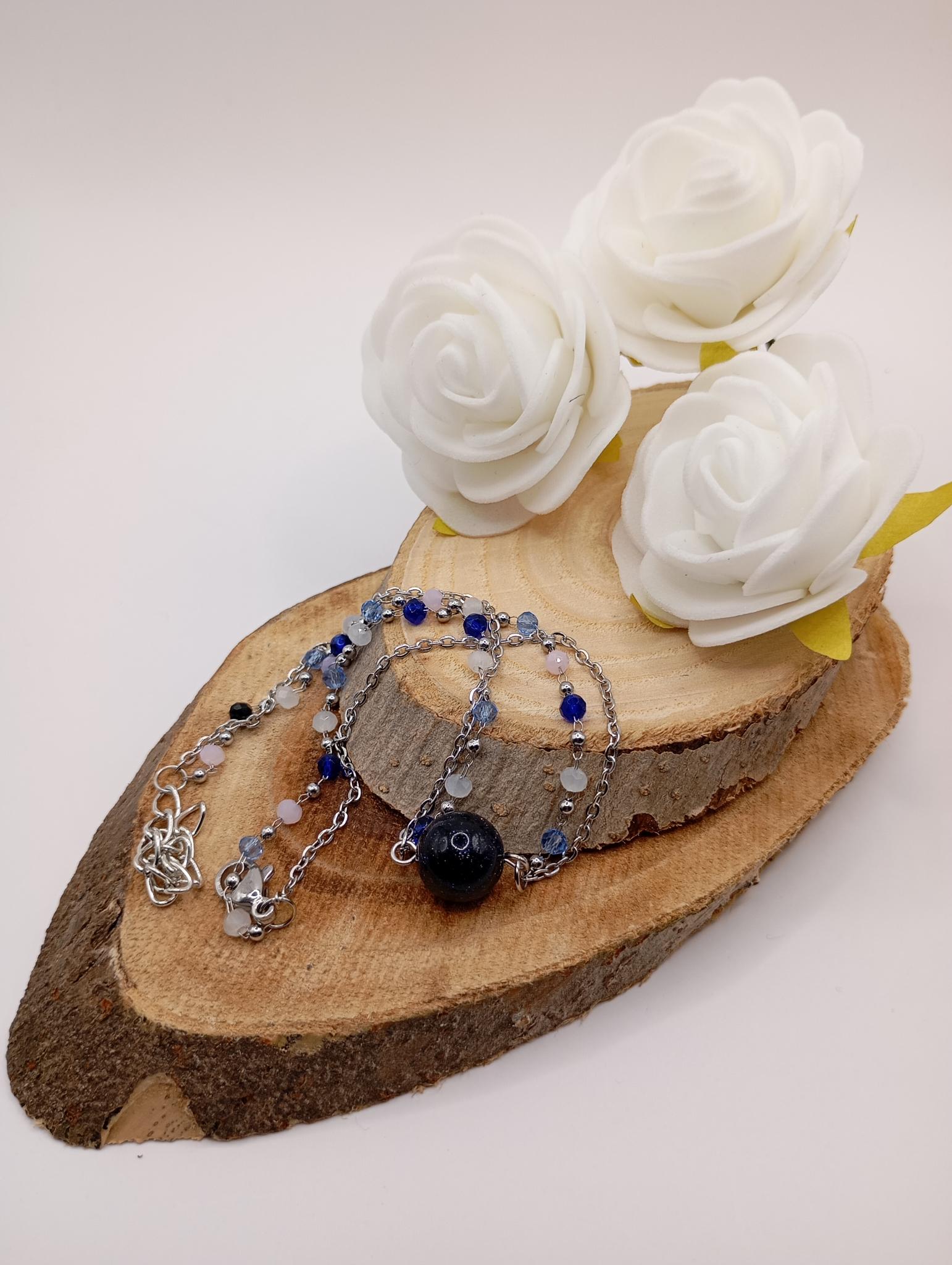 Bracelet  cheville double  élégant avec perles bleues