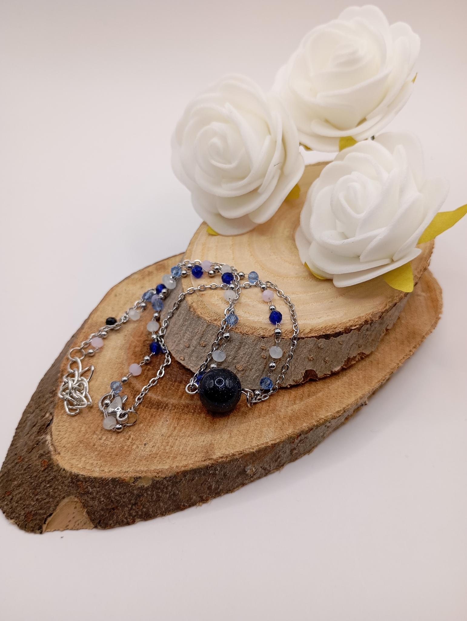 Bracelet  cheville double  élégant avec perles bleues