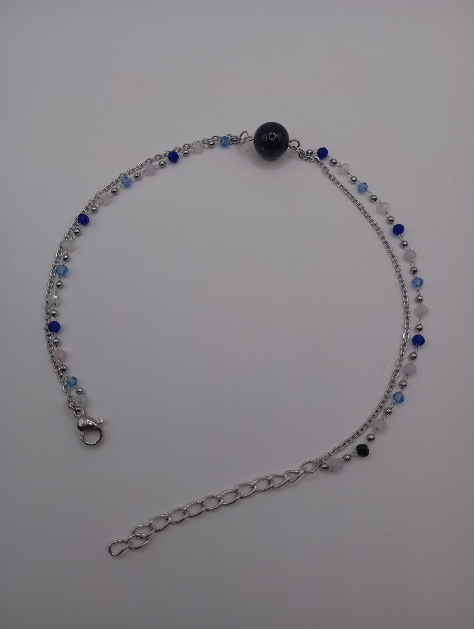 Bracelet  cheville double  élégant avec perles bleues