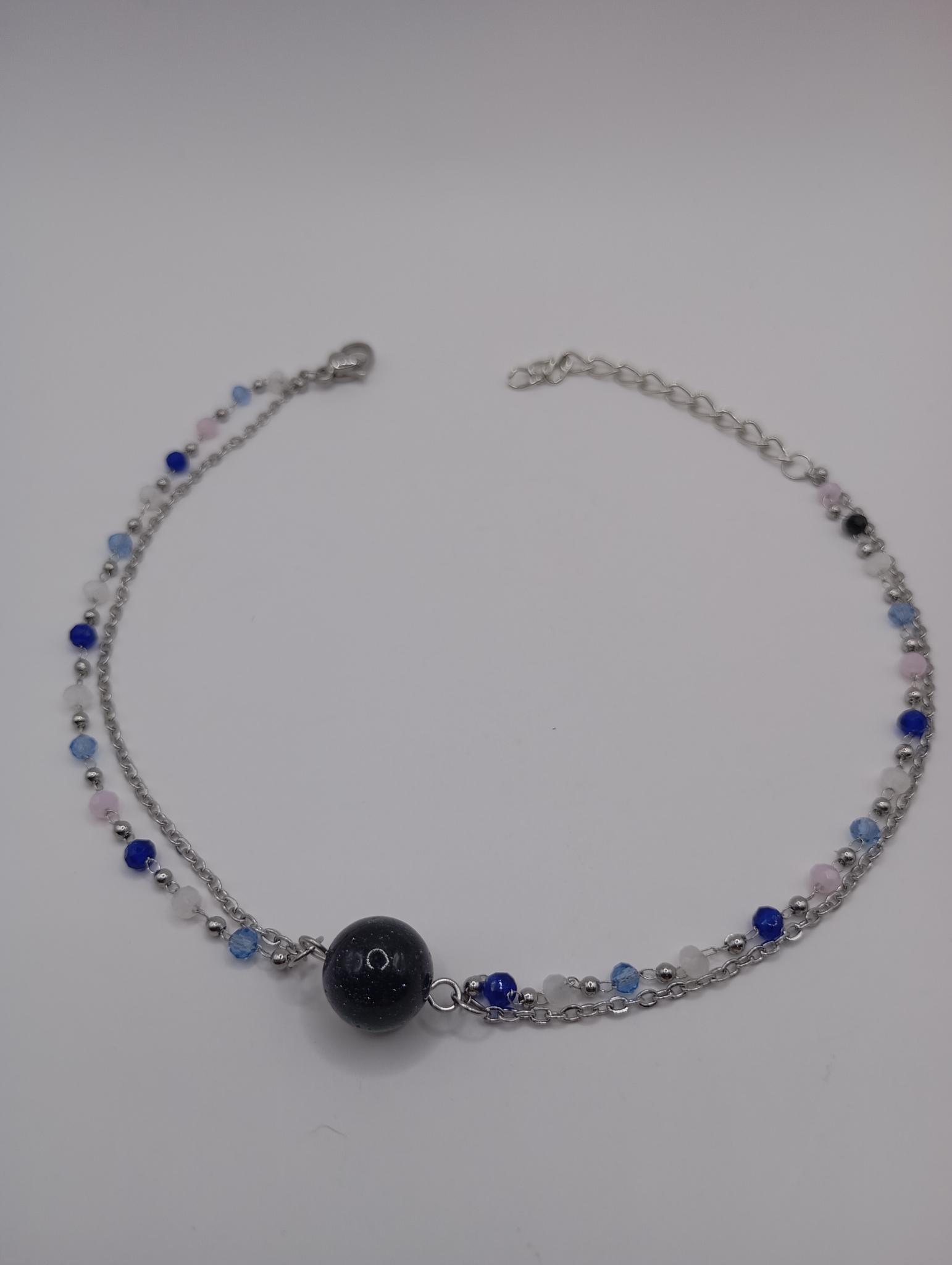 Bracelet cheville double élégant avec perles bleues