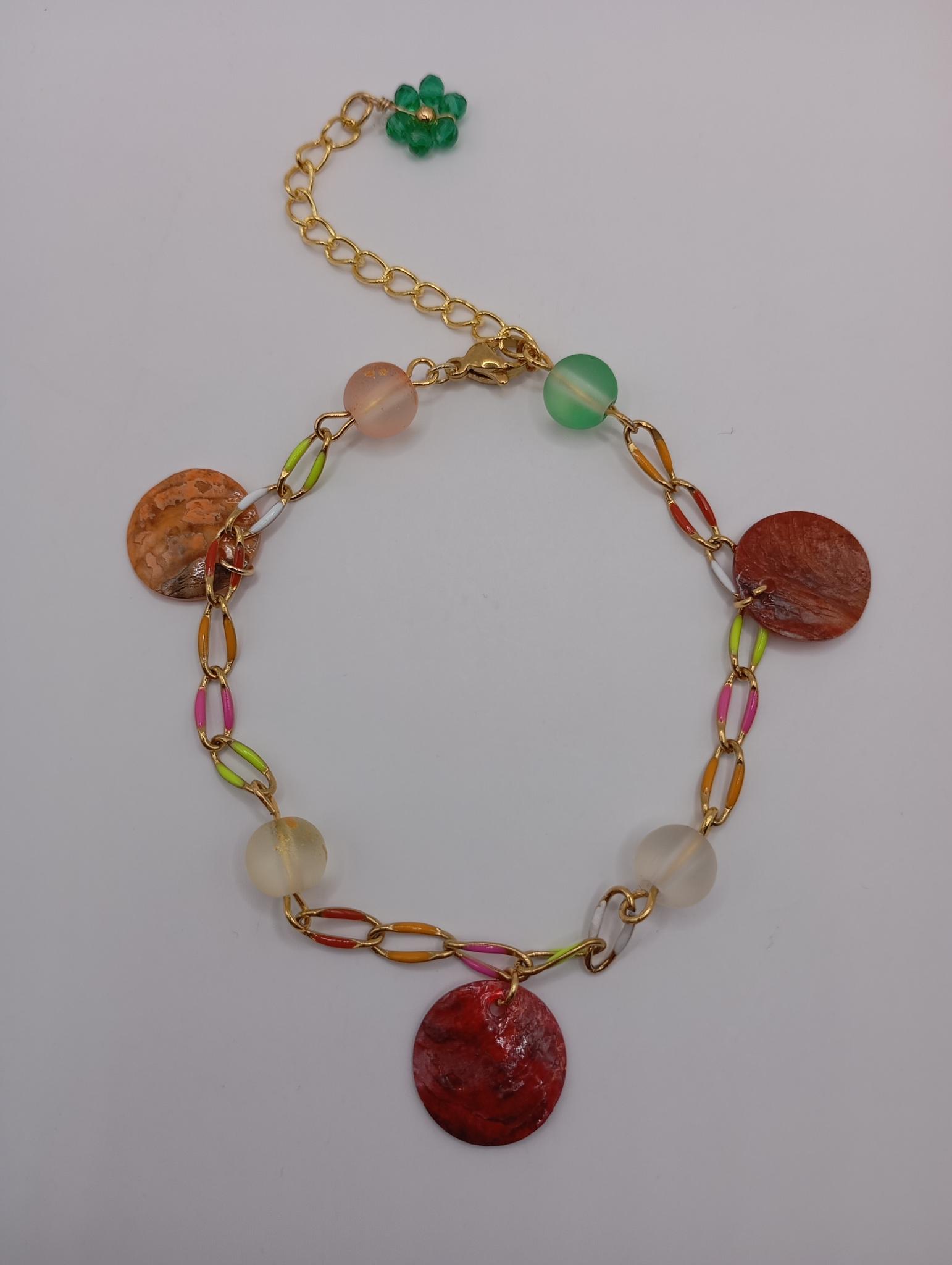 Bracelet cheville chaine de perles et de coquillage