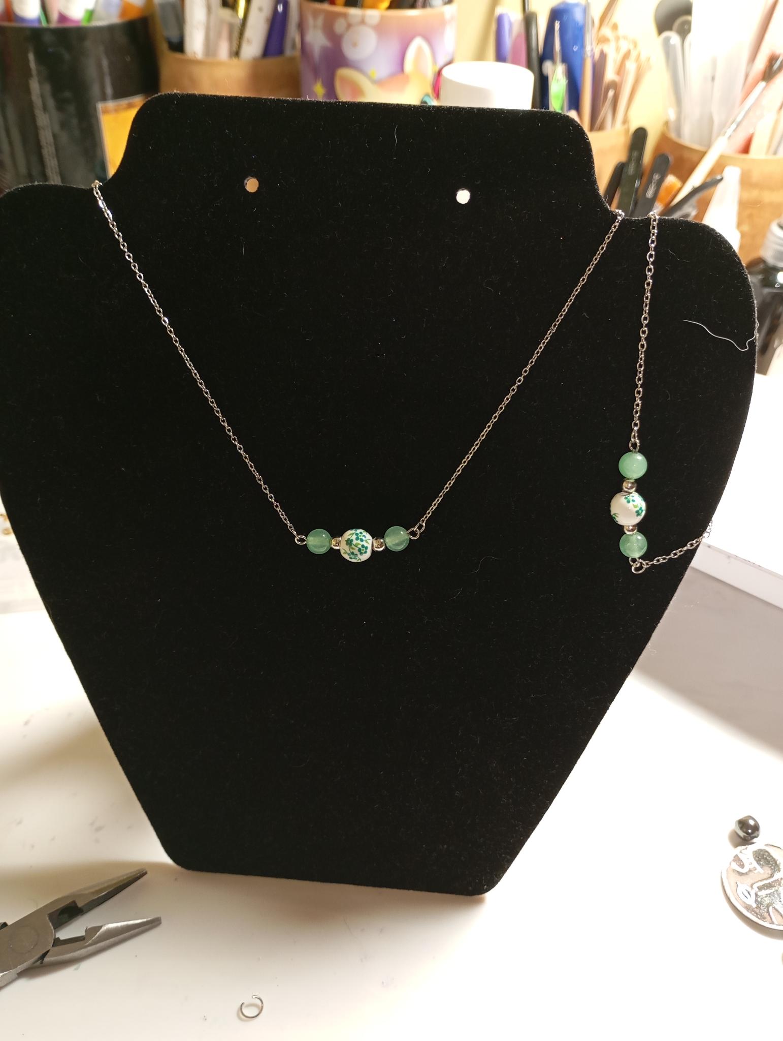 Parure Collier + bracelet délicat en perles Naturelles Aventurine