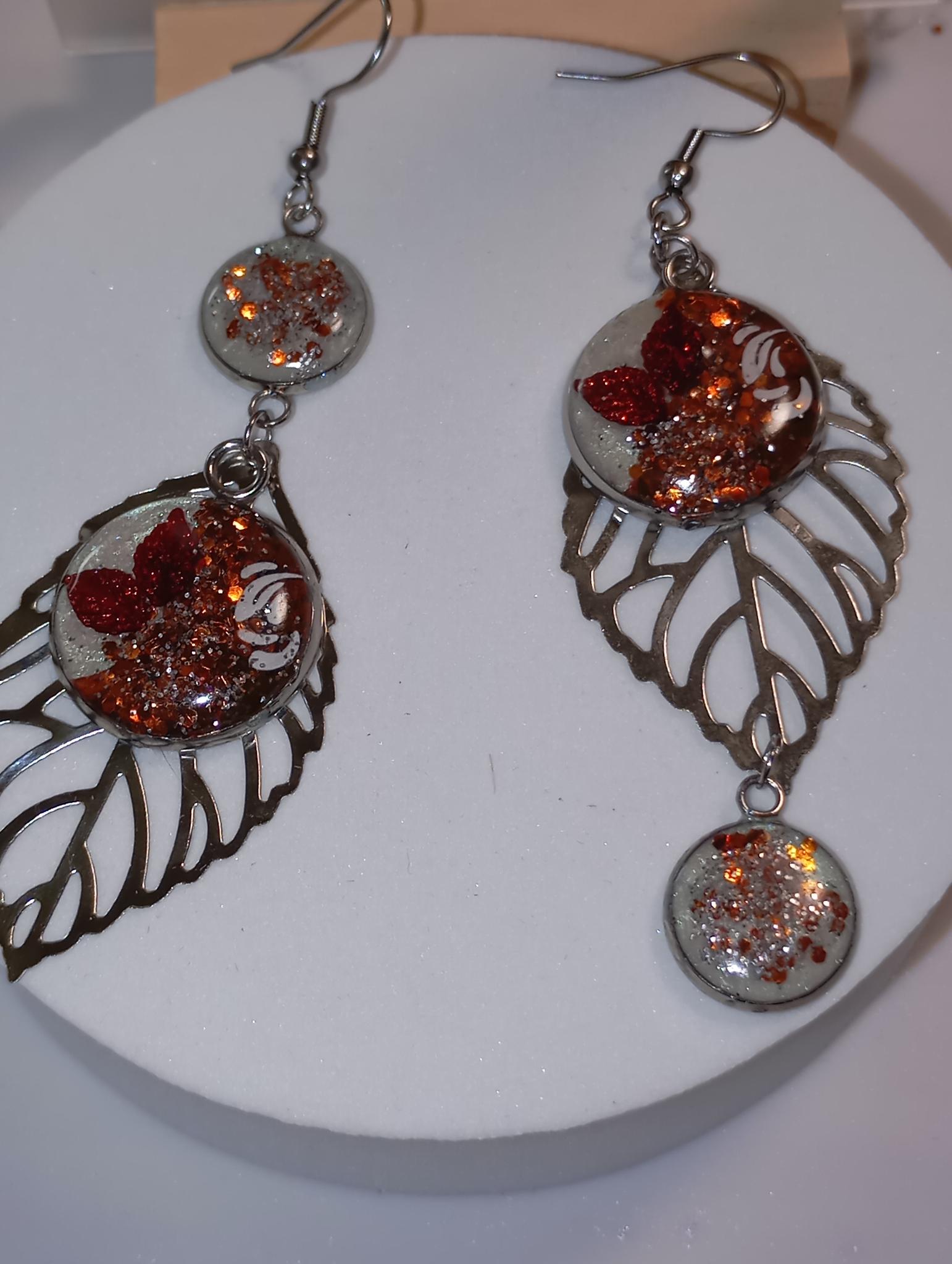 Boucles d’oreilles feuille argentée