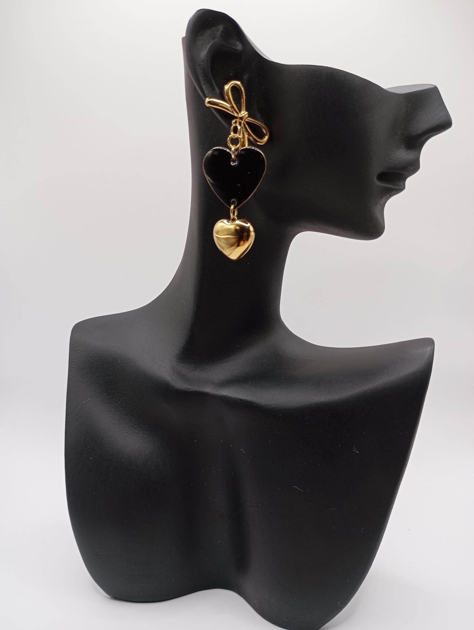 Boucles d'oreilles Ayla cœur noir et doré