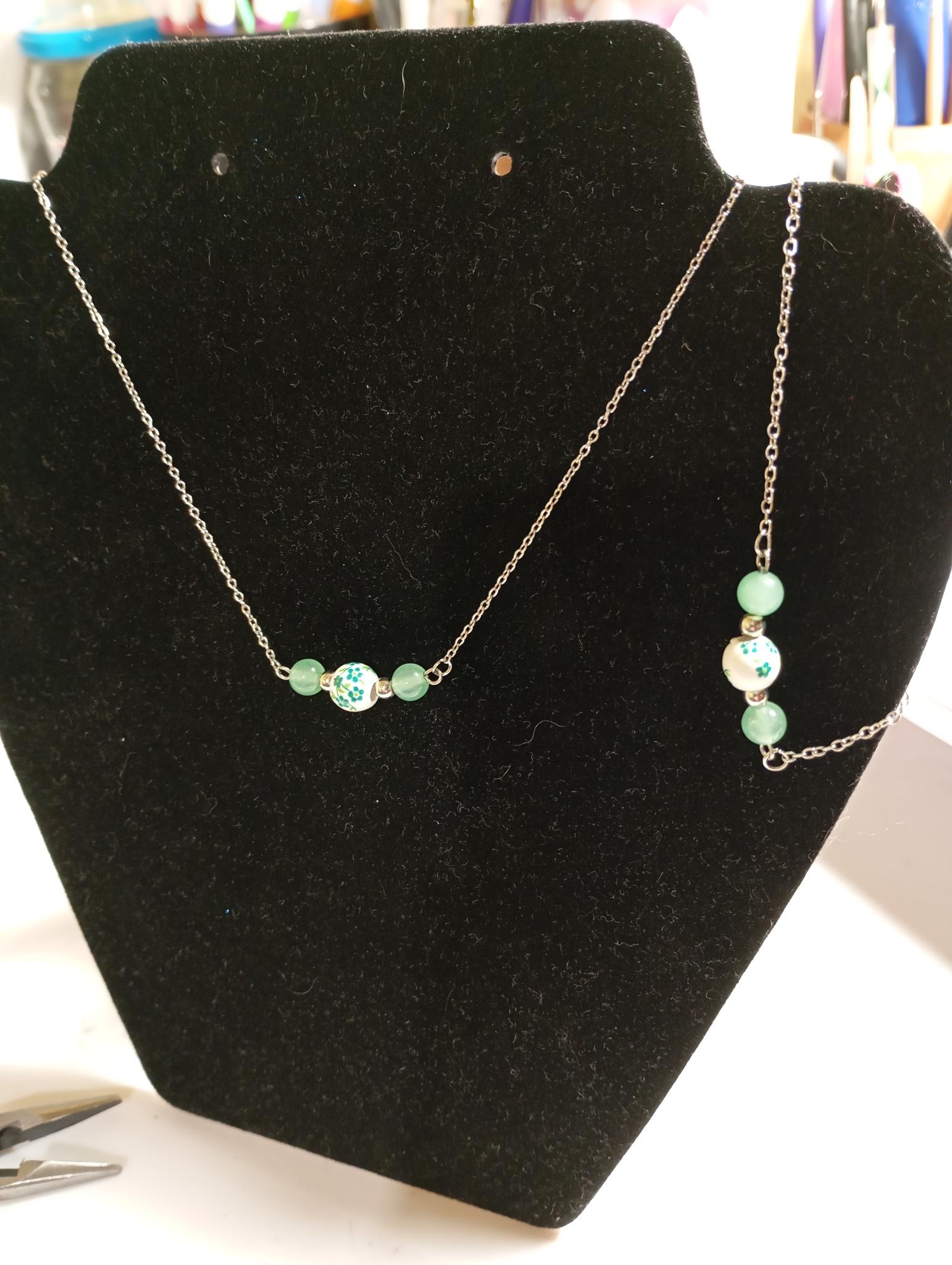 Parure Collier + bracelet délicat en perles Naturelles Aventurine