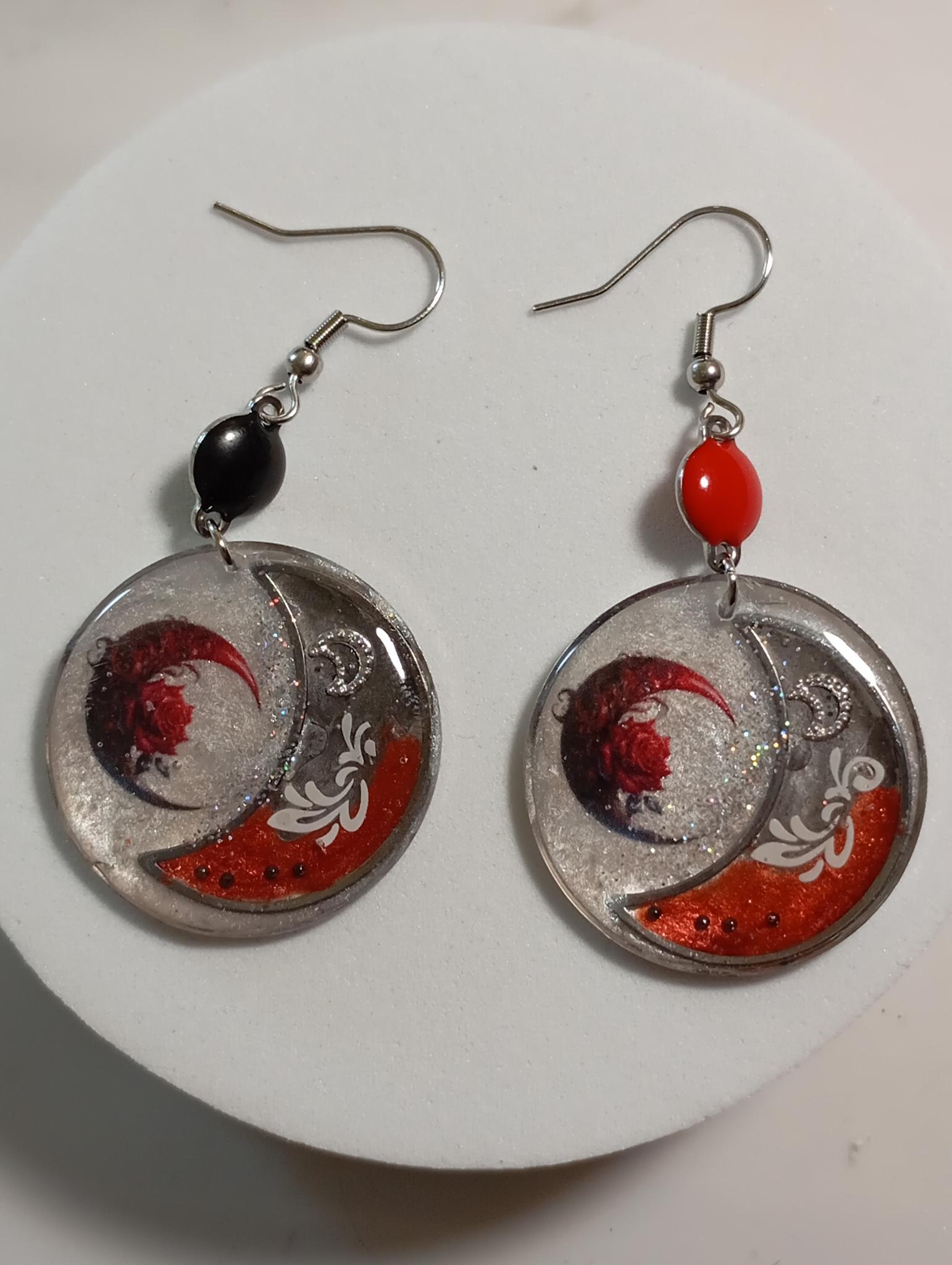 Boucles d'oreilles lune et fleur
