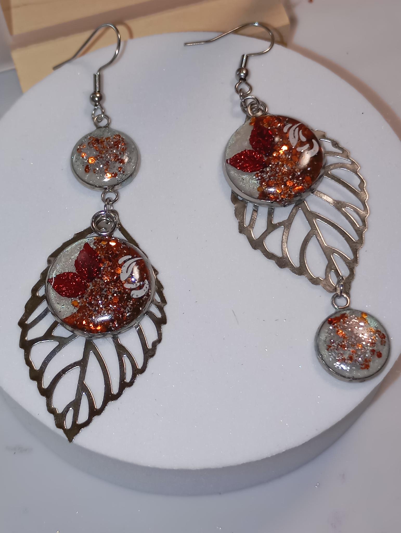 Boucles d’oreilles feuille argentée