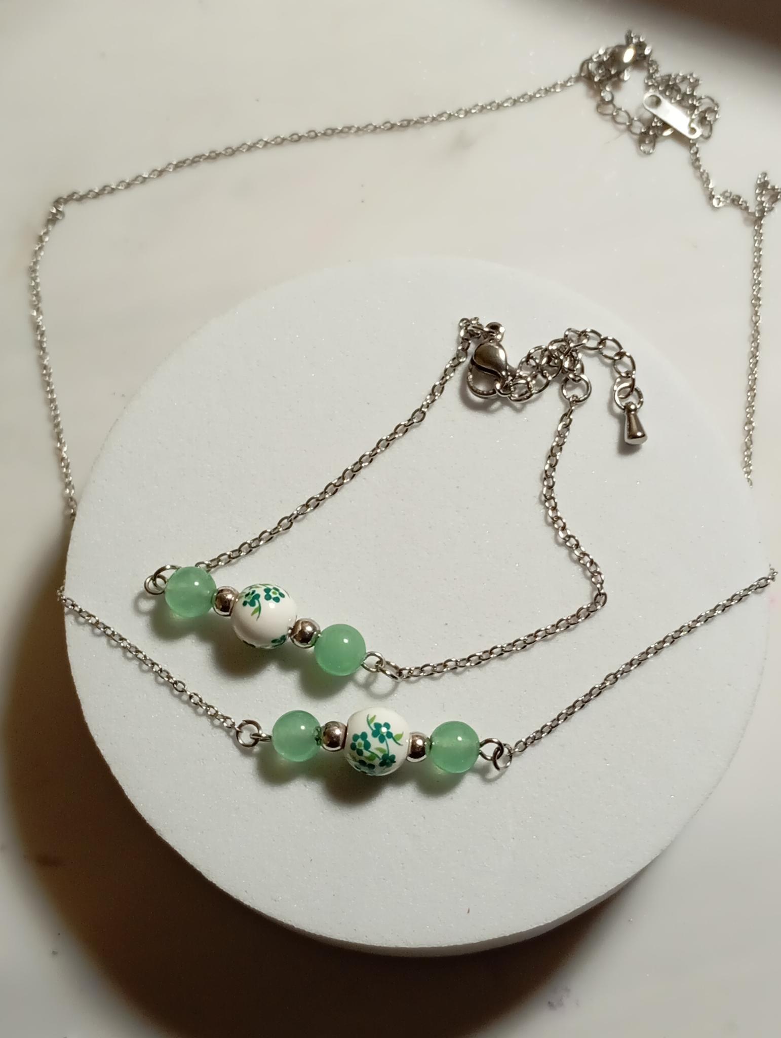 Parure Collier + bracelet délicat en perles Naturelles Aventurine