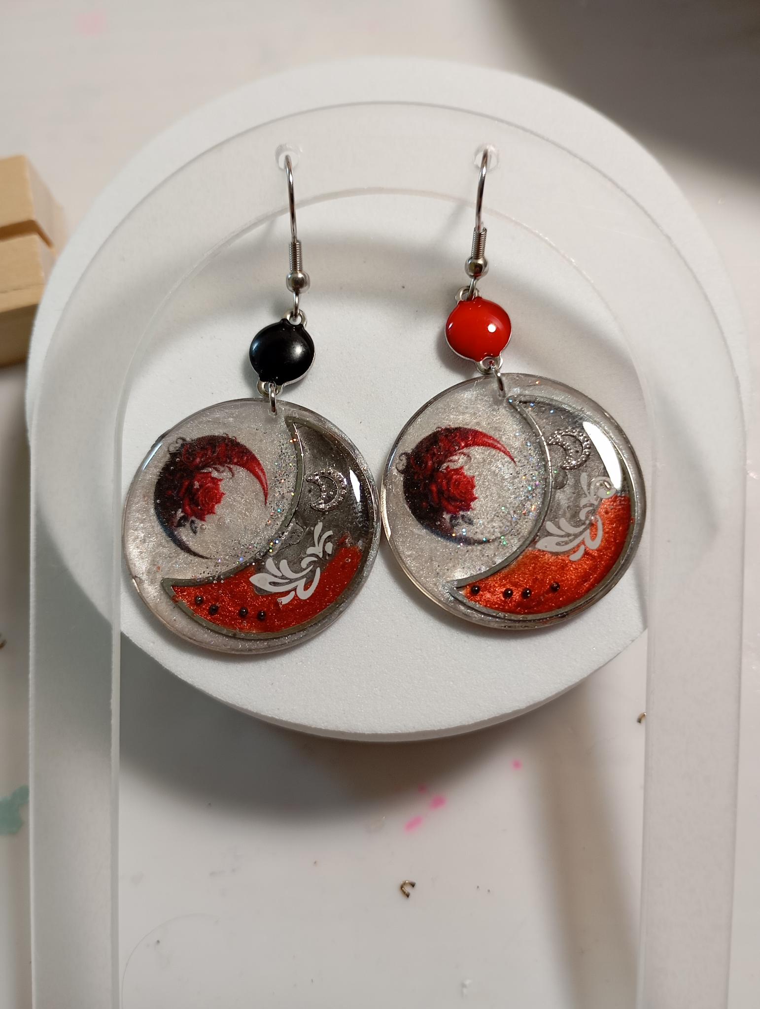 Boucles d'oreilles lune et fleur