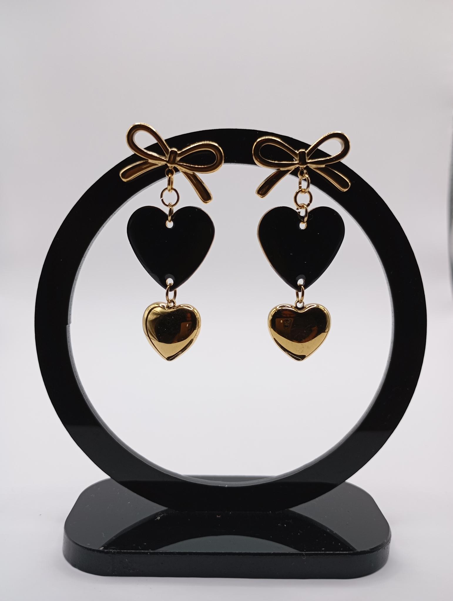 Boucles d'oreilles Ayla cœur noir et doré