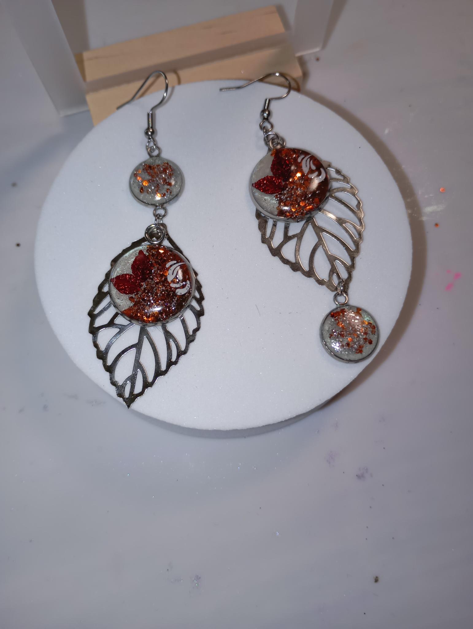 Boucles d’oreilles feuille argentée