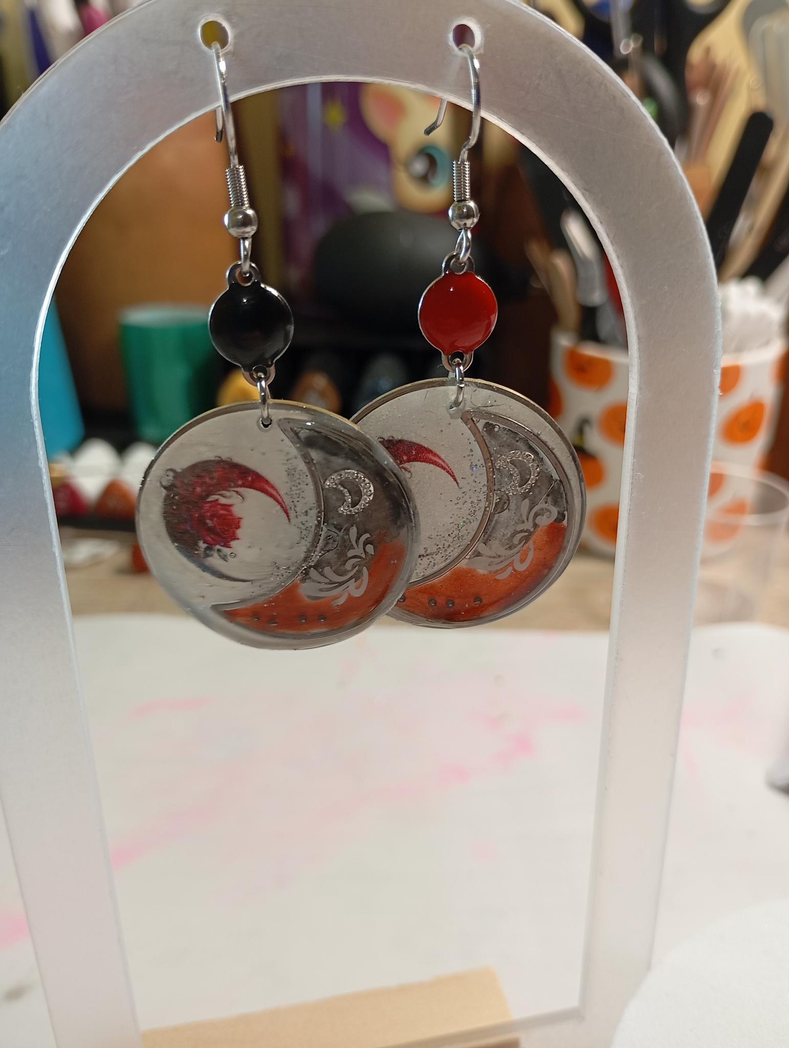 Boucles d'oreilles lune et fleur