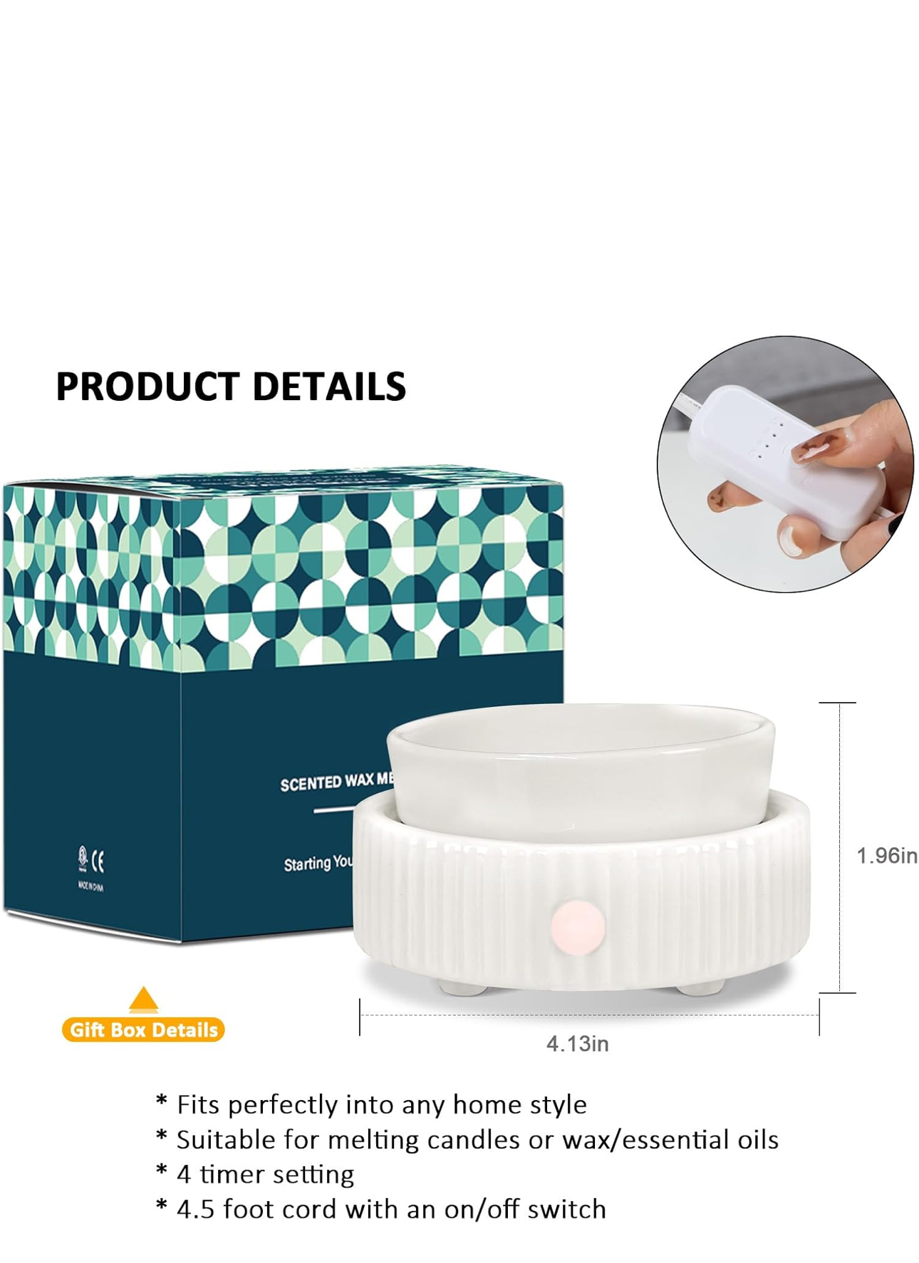 White Electric Oil/Wax Burner with Timer