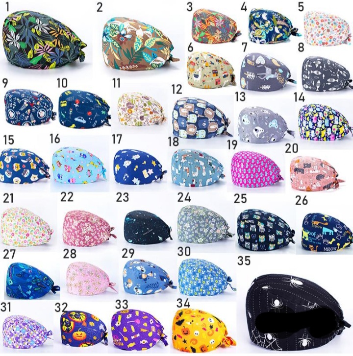 Assorted Patterned Scrub Caps