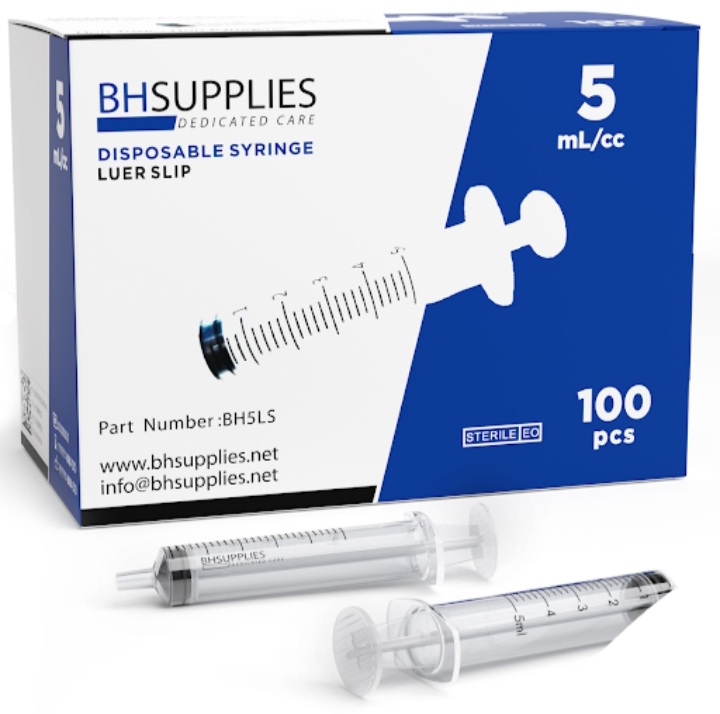 Disposable Syringe, 5 mL/cc, Luer Slip