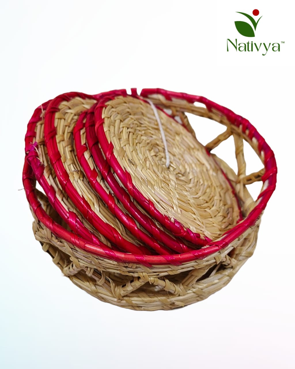 Handwoven Straw Coasters Set