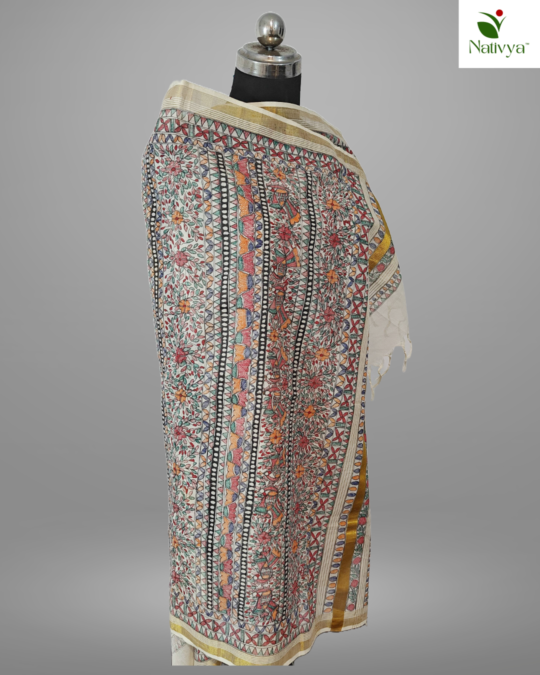 Madhubani Painted Silk Dupatta