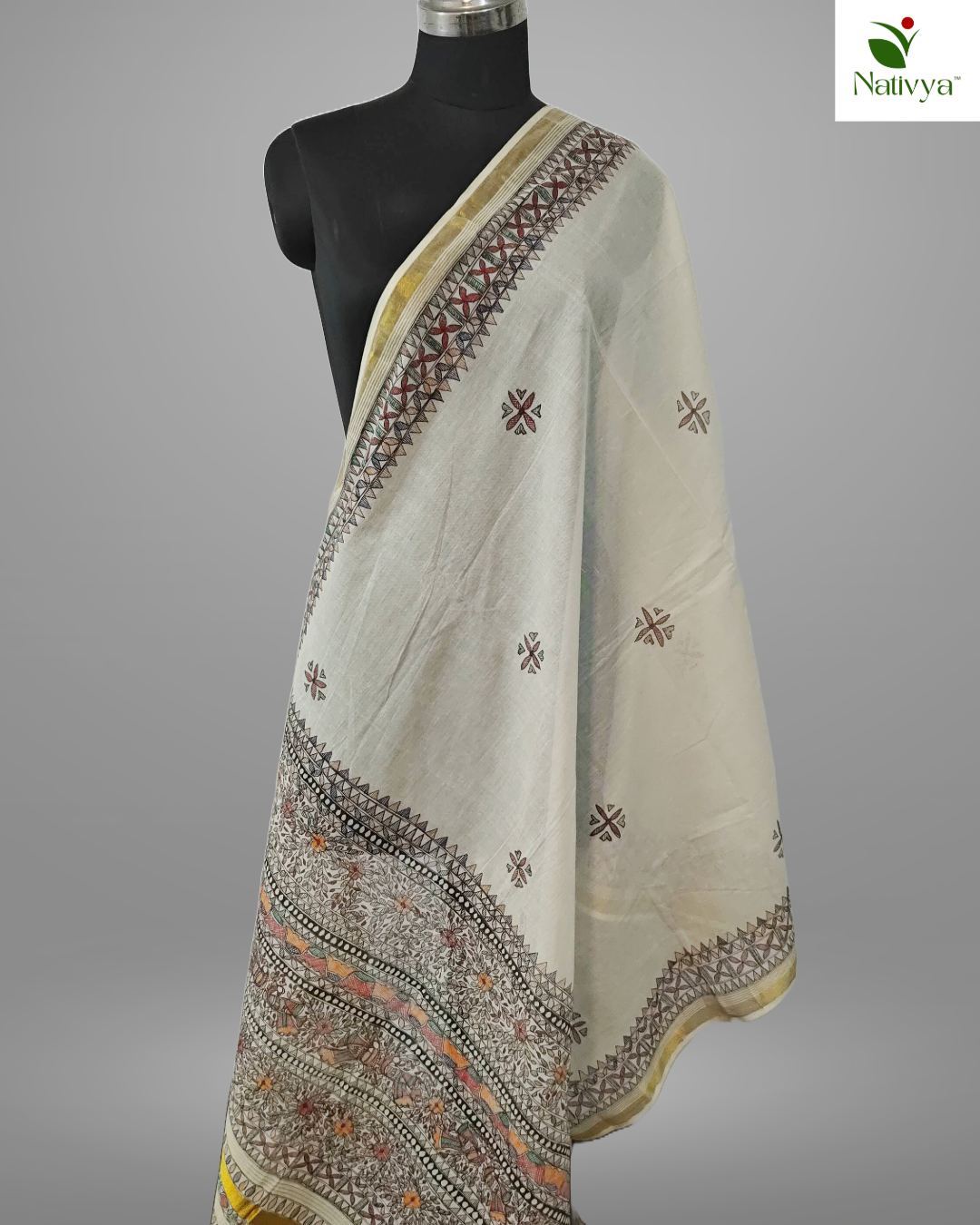 Madhubani Painted Silk Dupatta