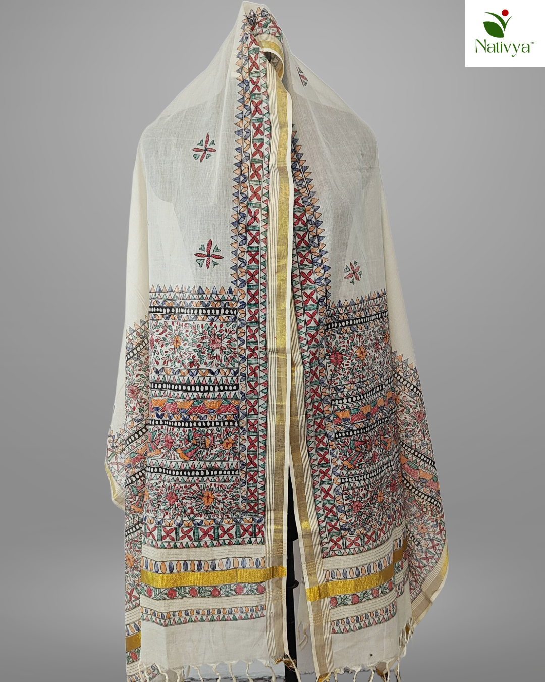 Madhubani Painted Silk Dupatta