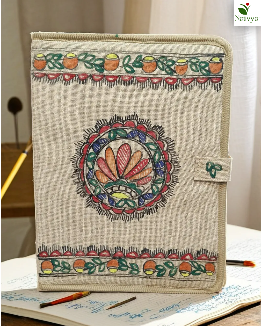 Traditional Hand-Painted Jute Folder