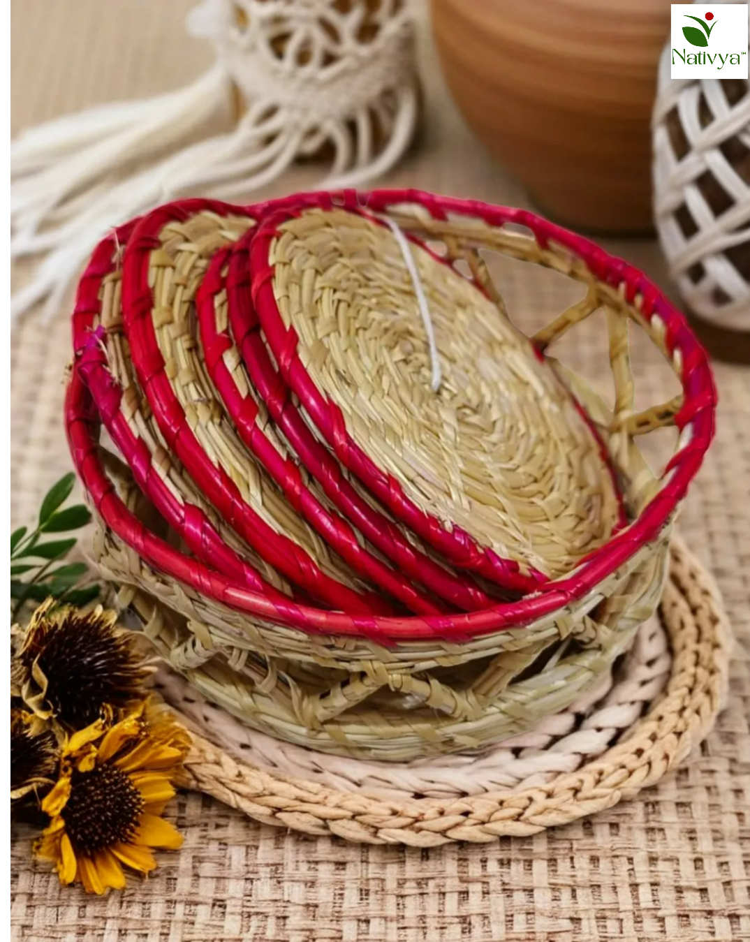 Handwoven Straw Coasters Set