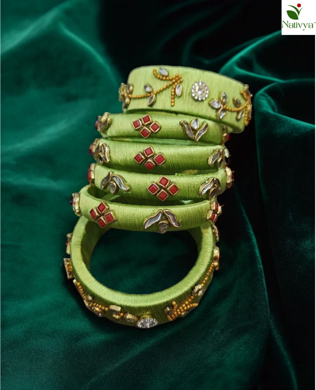 Silk Thread Pearl Bangle Set