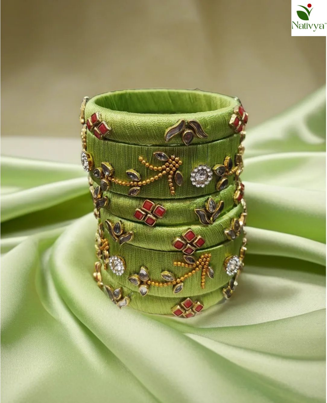 Silk Thread Pearl Bangle Set