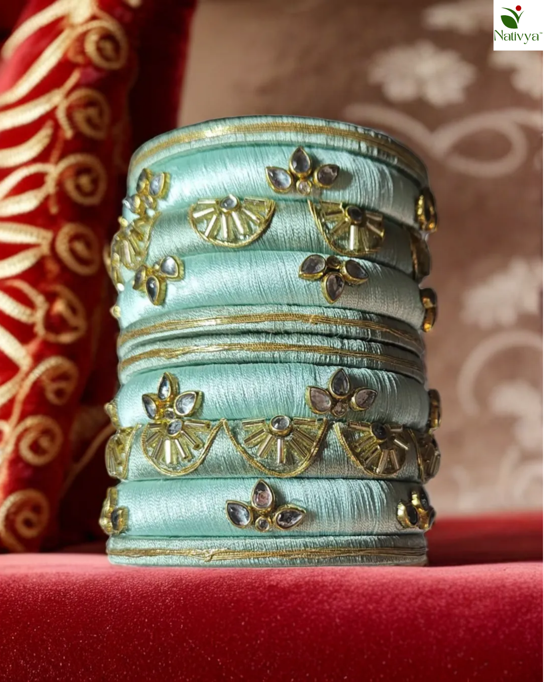Mint Green Silk Thread Bangle Set